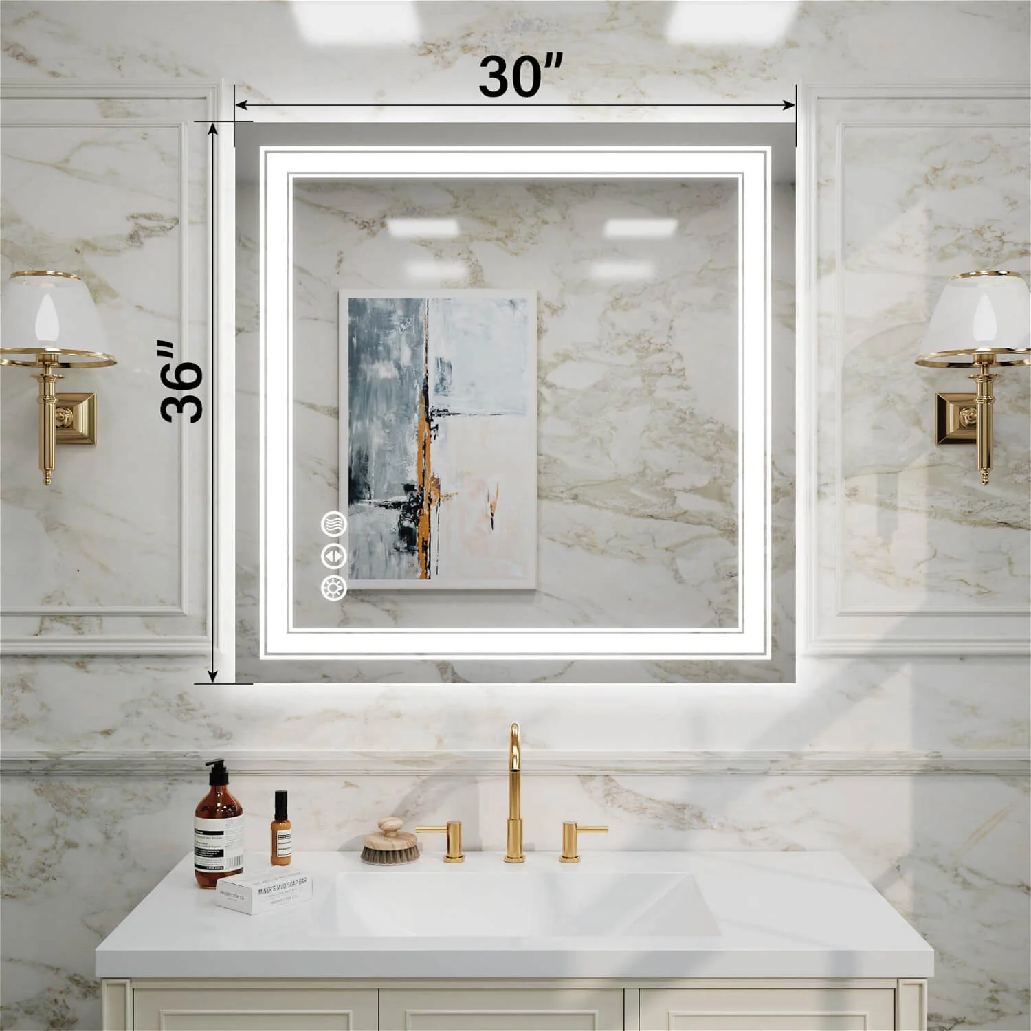 36"x36" LED Bathroom Mirror Anti-Fog Shatterproof ETL Certified - Image 4