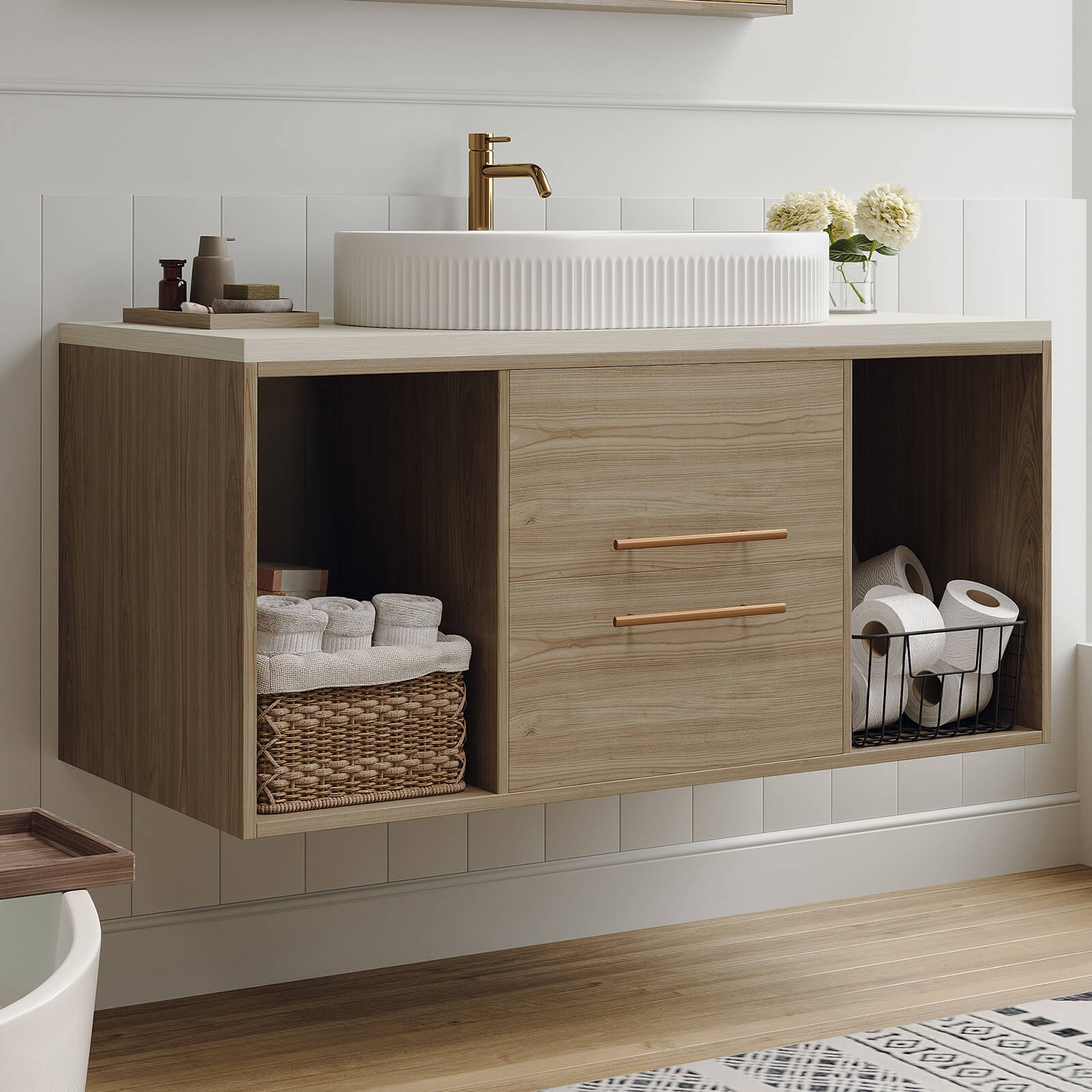 38" Wall-Mounted Vanity with White Oval Vessel Sink - Image 3