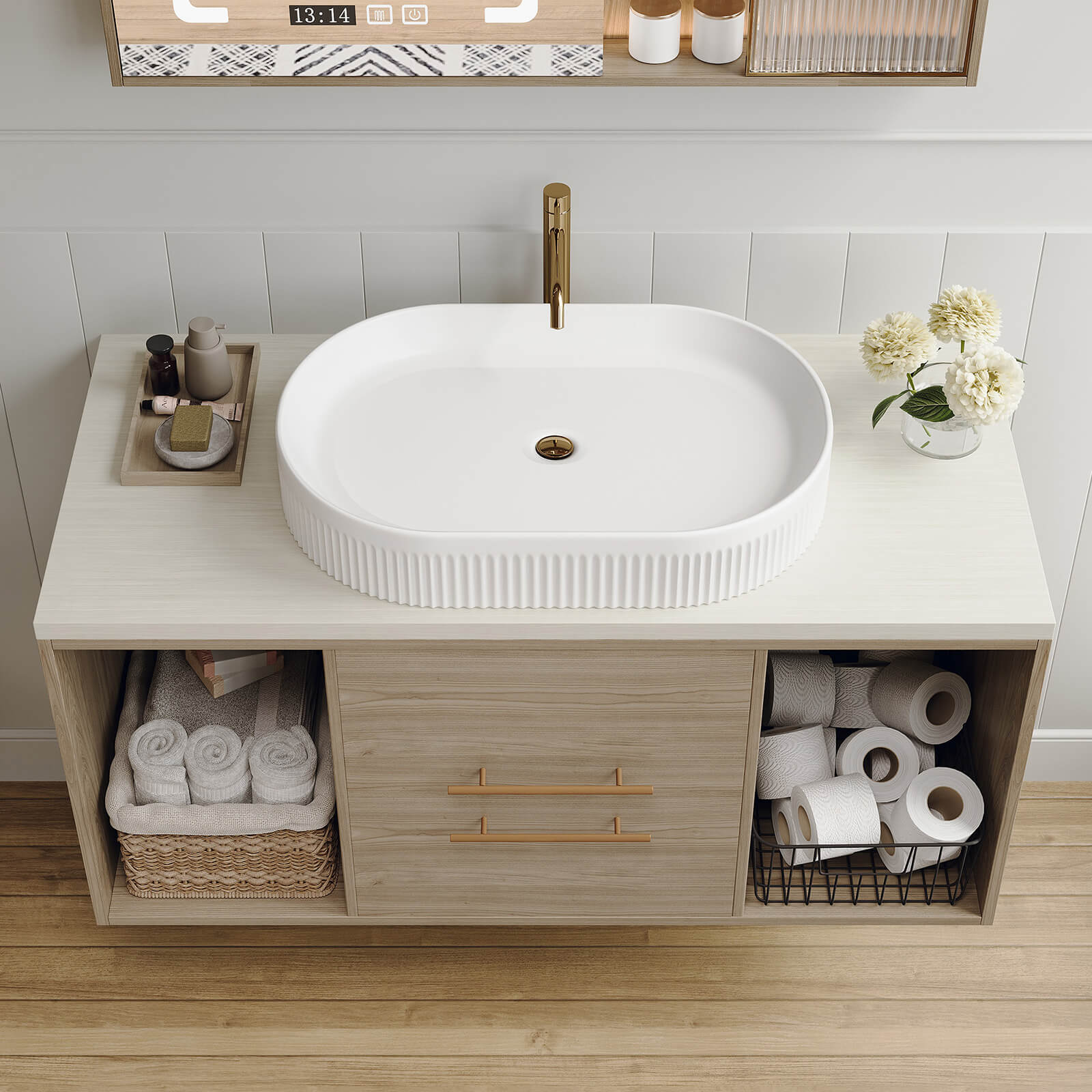 38" Wall-Mounted Vanity with White Oval Vessel Sink - Image 4