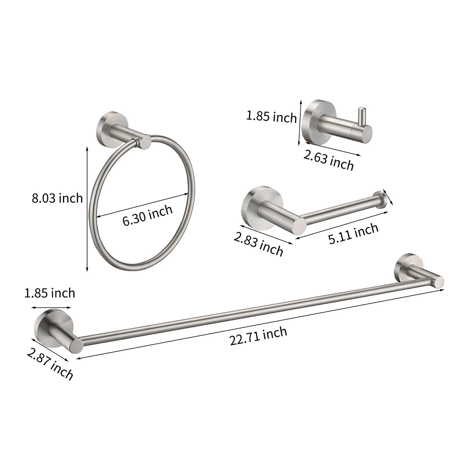 4-Piece Wall-Mounted Brushed Nickel Bathroom Hardware Set - Image 8