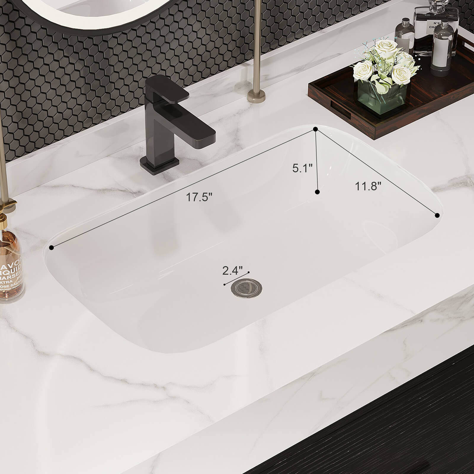 40" Black Solid Wood Wall Mounted Bathroom Vanity with Marble Countertops and Backsplash - Image 7