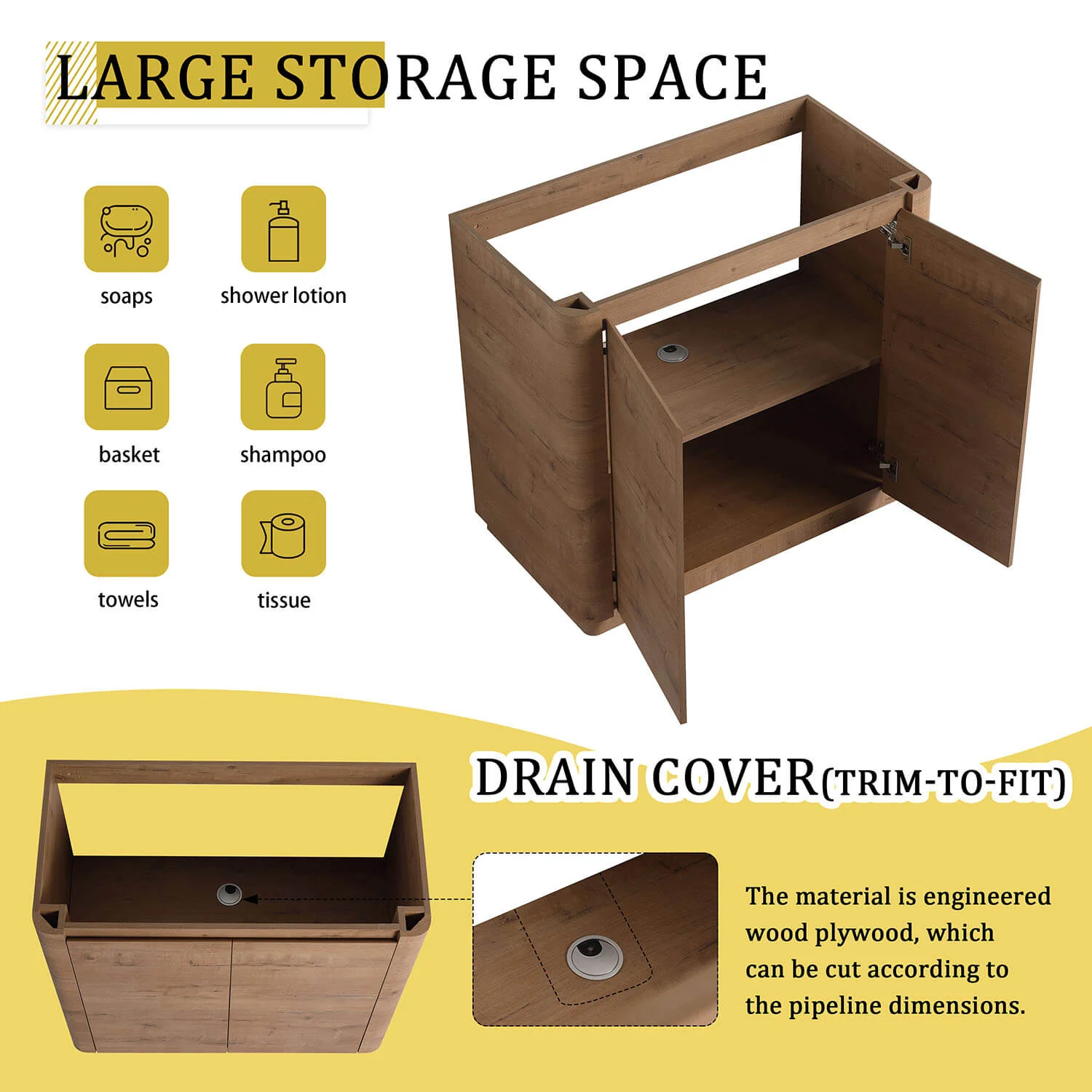 40" White Oak Freestanding Bathroom Vanity with White Ceramic Sink - Image 6