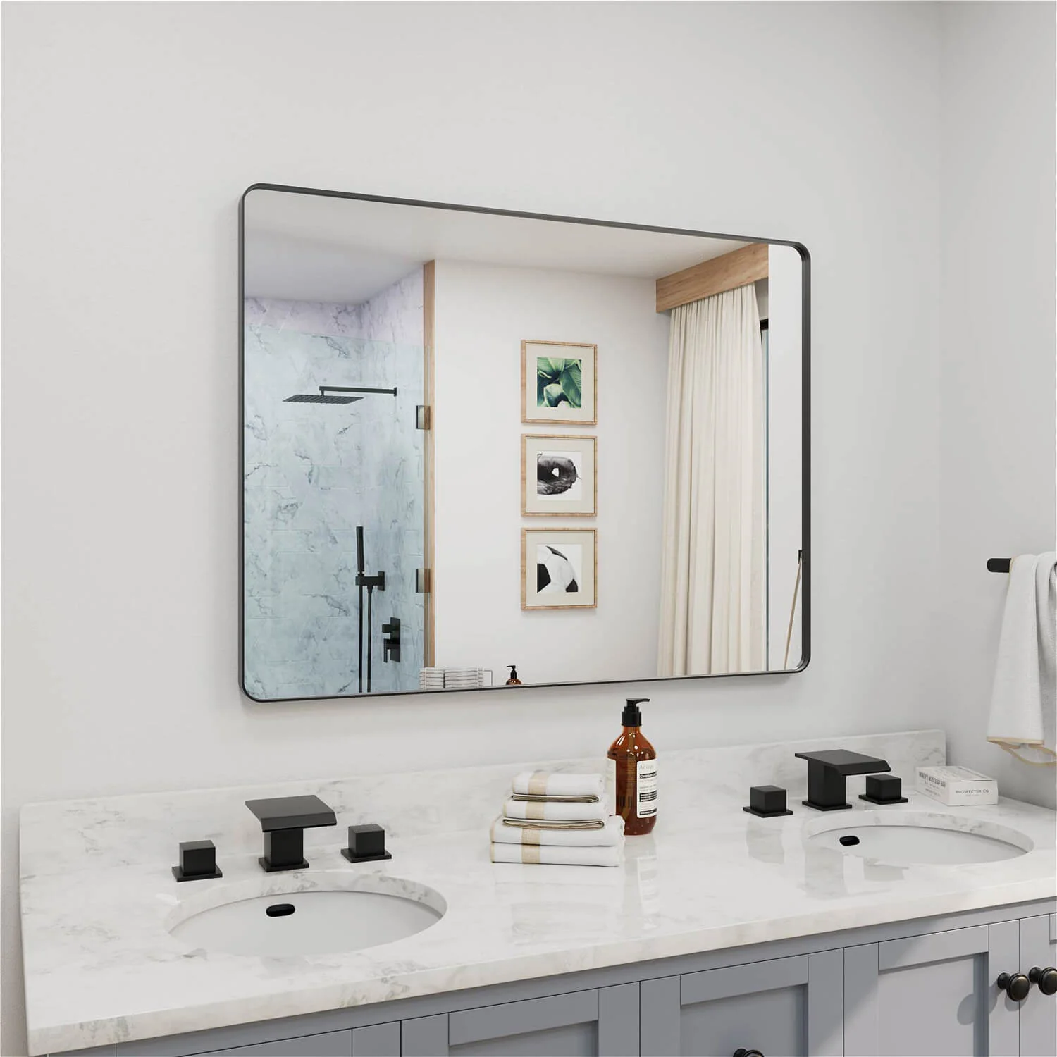 40"x30" Black Framed Mirror with Tempered Glass, Horizontal or Vertical - Image 2