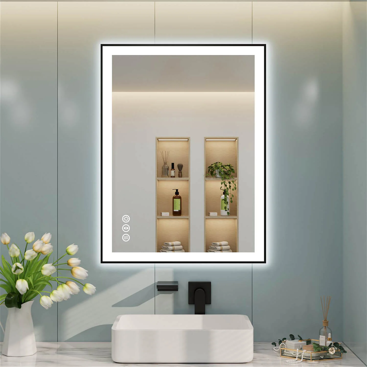 40"x30" LED Bathroom Mirror Anti-Fog Dimmable ETL Shatterproof Glass