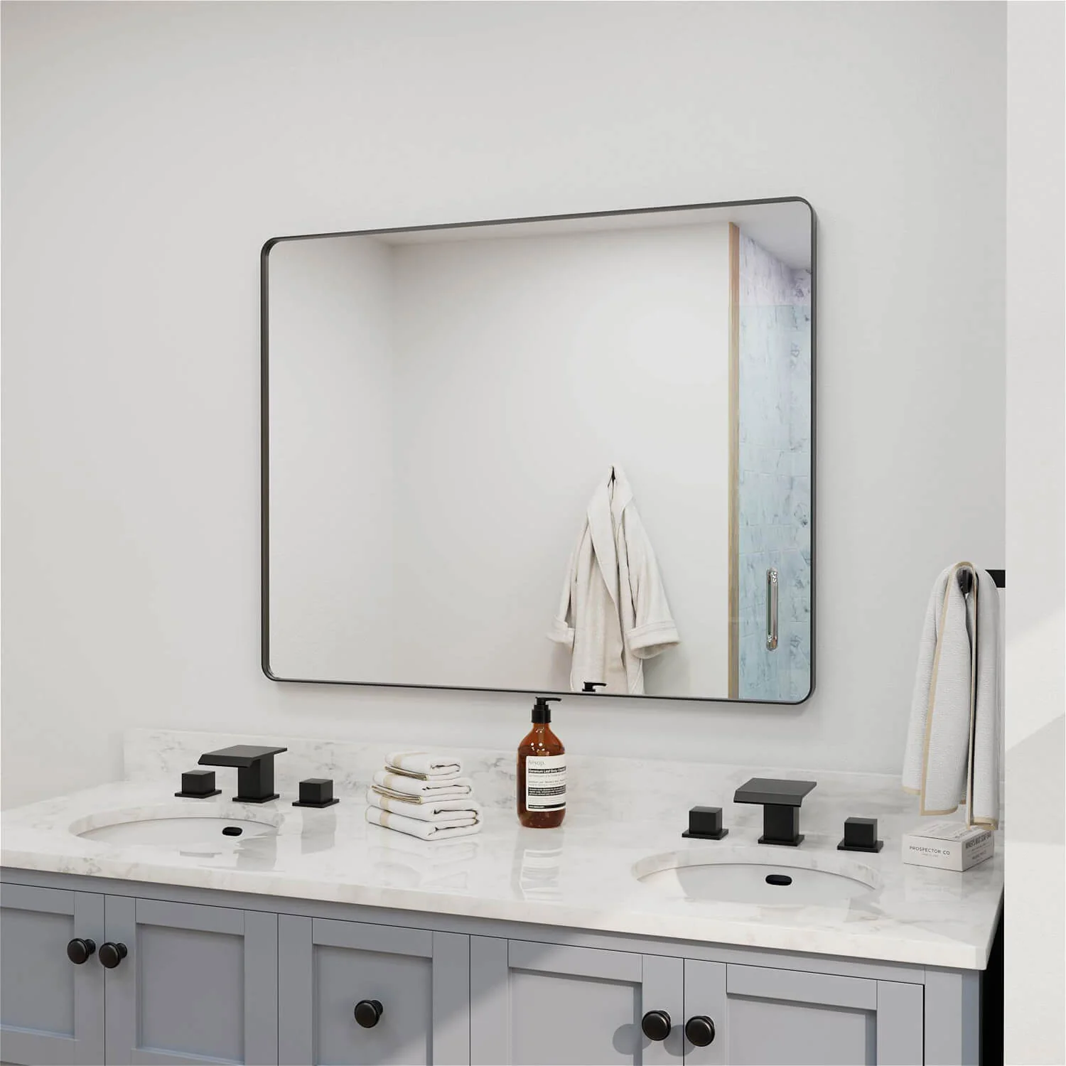 40"x32" Black Framed Mirror with Tempered Glass, Horizontal or Vertical - Image 3