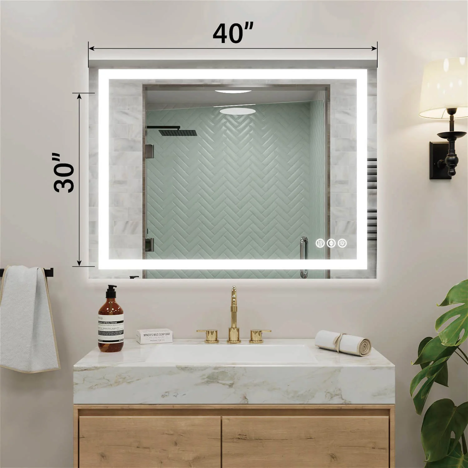 40"x30" LED Bathroom Mirror Anti-Fog Dimmable 3 Color Temperatures Touch Switch - Image 4