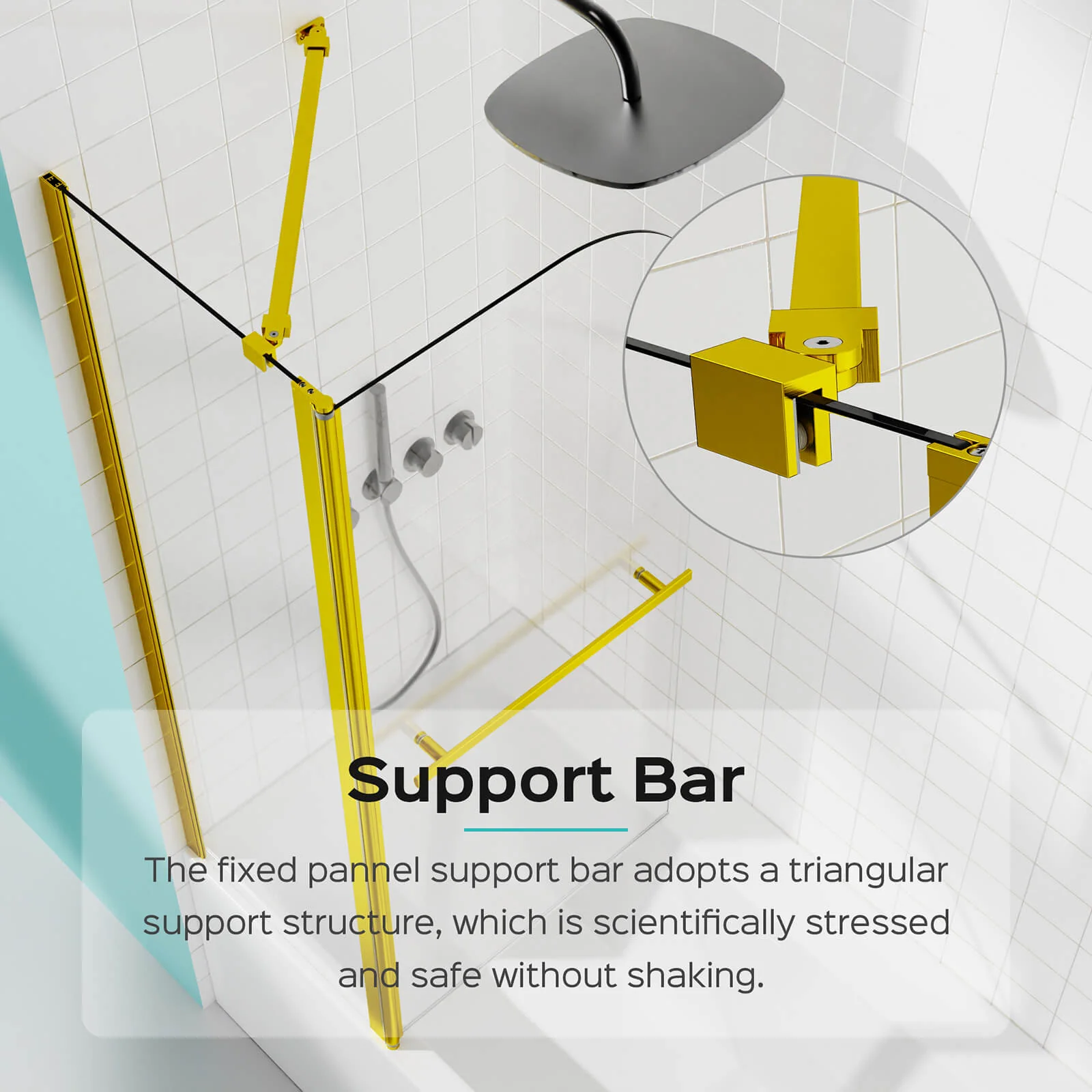 43" × 58" Brushed Gold Pivot Glass Bathtub Shower Door - Image 4
