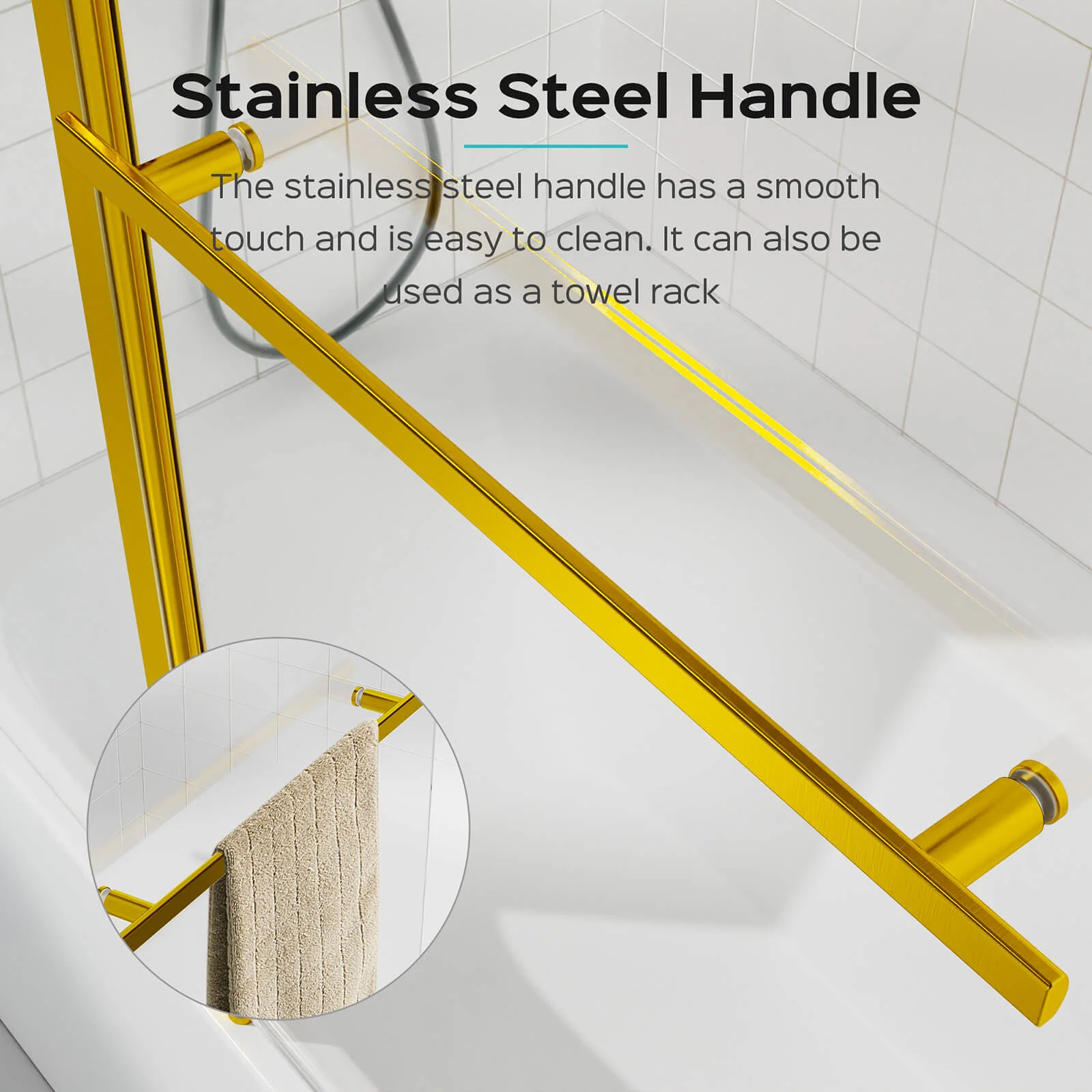 43" × 58" Brushed Gold Pivot Glass Bathtub Shower Door - Image 5