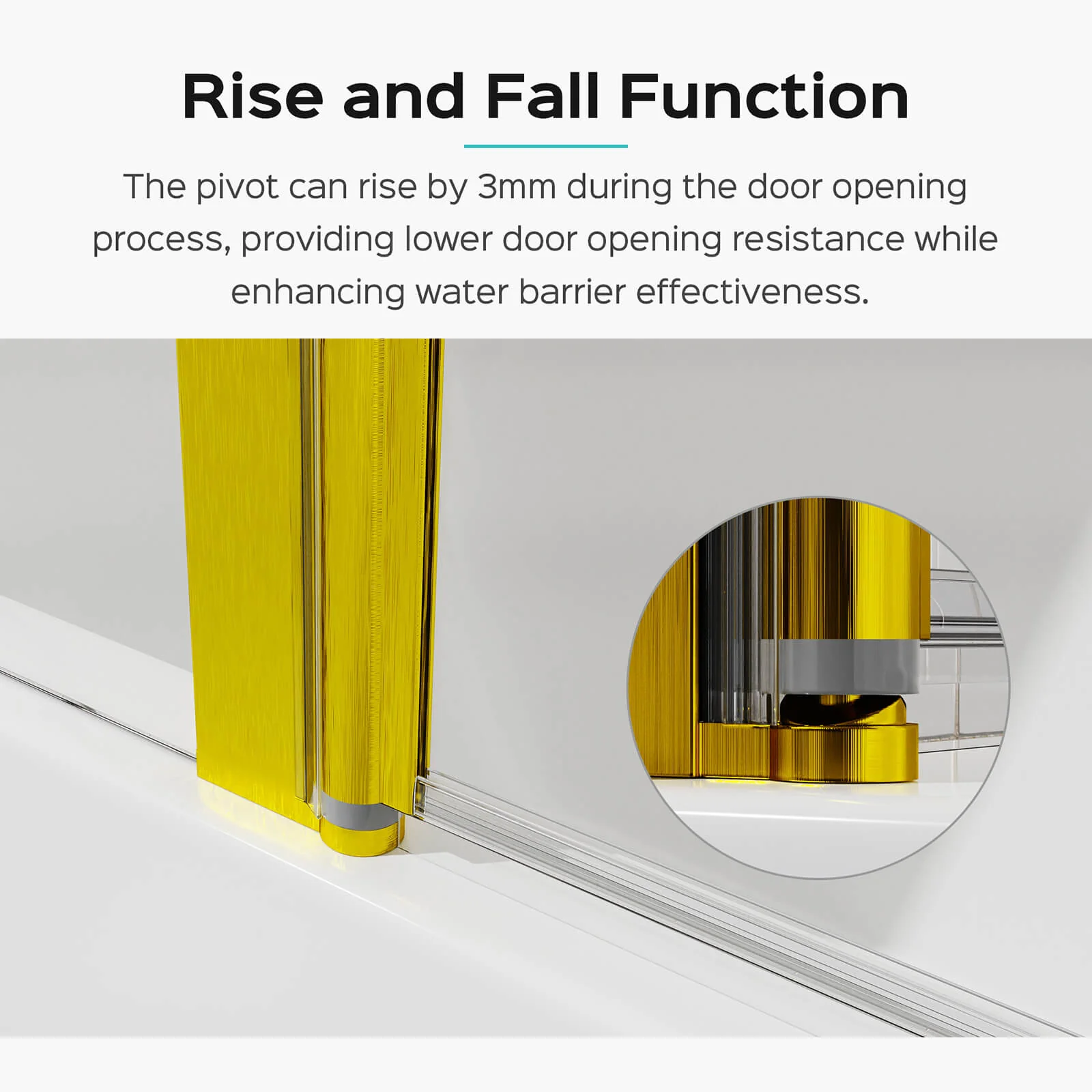 43" × 58" Brushed Gold Pivot Glass Bathtub Shower Door - Image 7