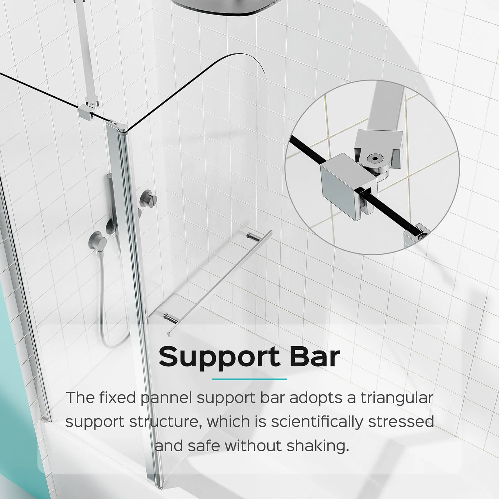 43" Ă 58" Chrome Pivot Glass Bathtub Shower Door - Image 3