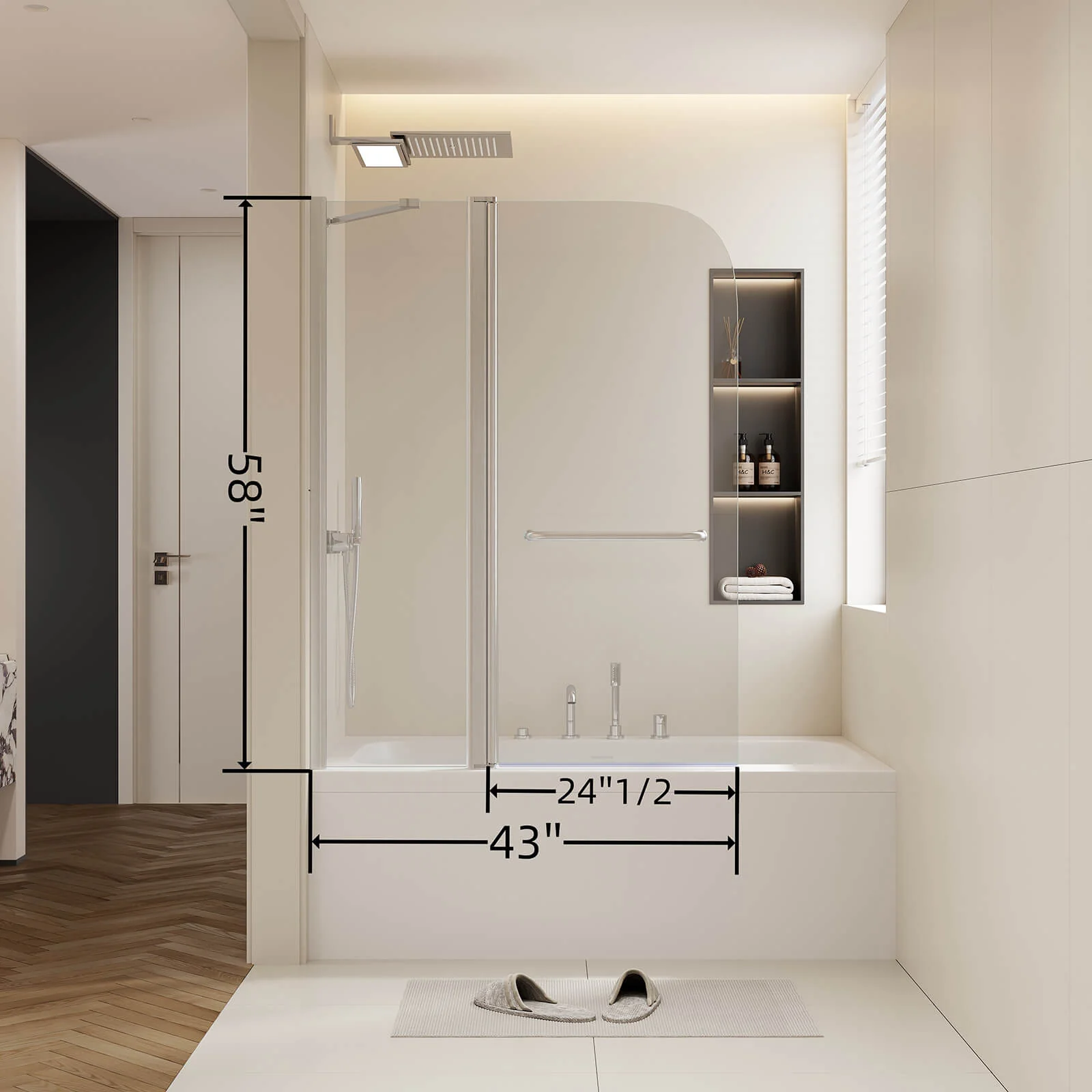 43" × 58" Brushed Nickel Aluminum Frame Pivot Shower Door - Image 10