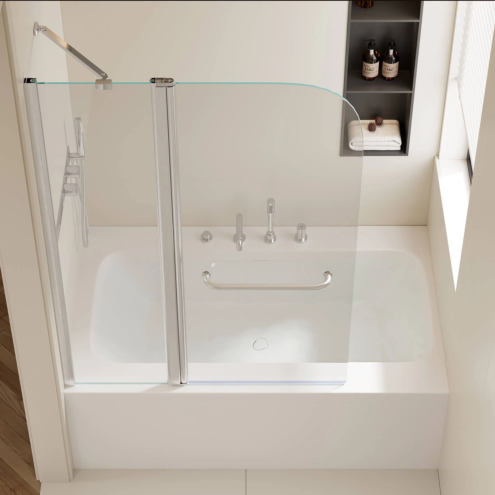 43" × 58" Brushed Nickel Aluminum Frame Pivot Shower Door - Image 5