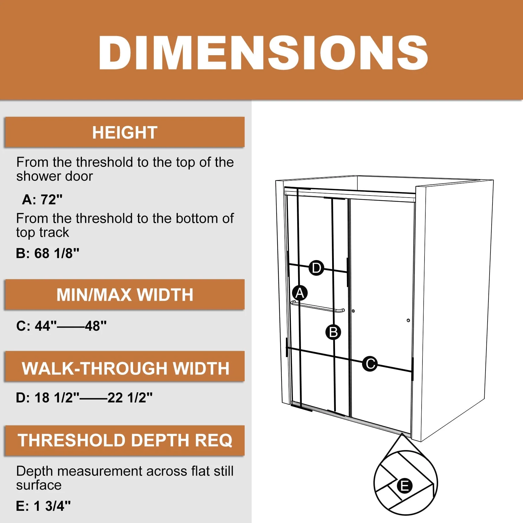 44-48"W x 72"H Shower Door Traditional Two-way Sliding with Handle - Image 18
