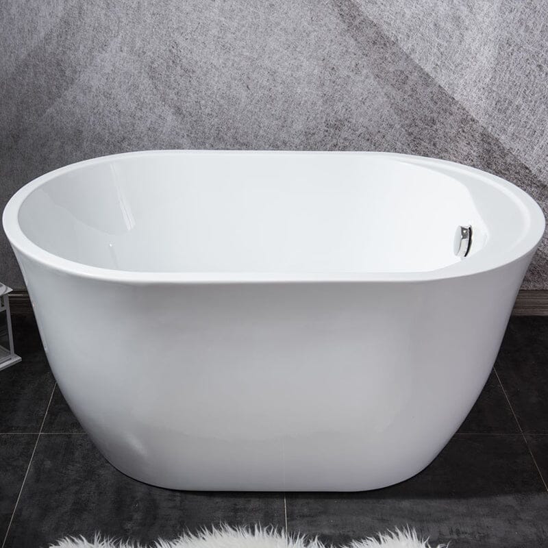 47'' Acrylic Flatbottom Modern Oval Small Freestanding Bathtub in Glossy White - Image 6