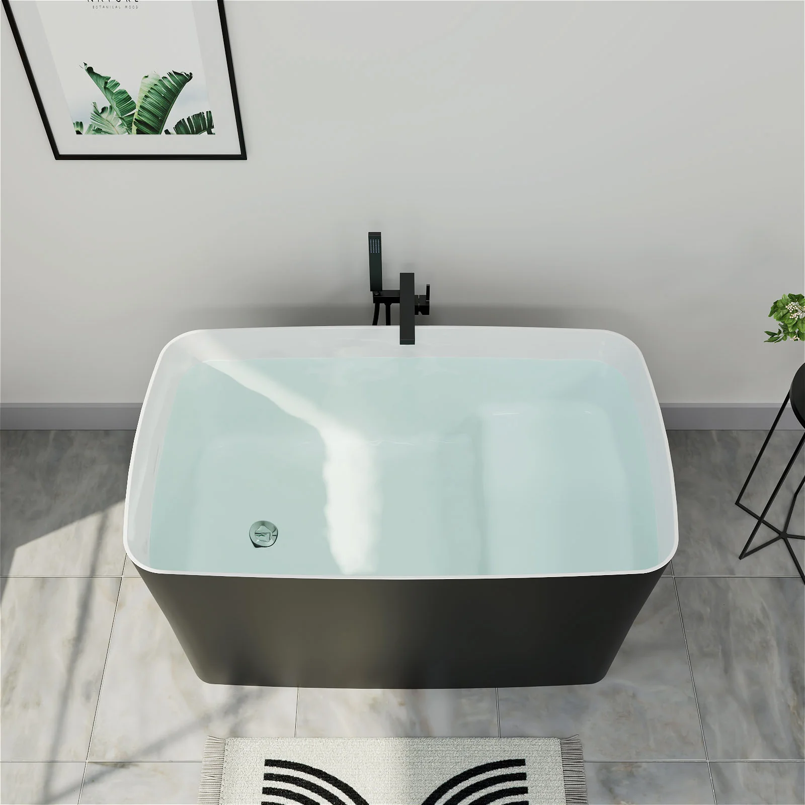 Mokleba 47" Acrylic Freestanding Japanese Soaking Bathtub with Built-in Seat Matte Black - Image 3