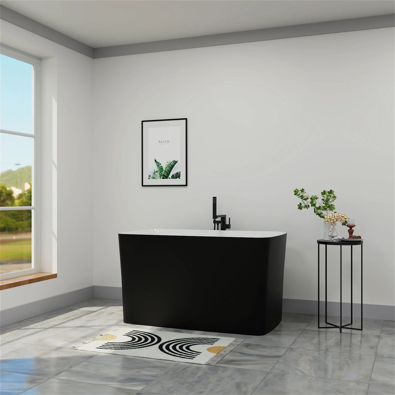 Mokleba 47" Acrylic Freestanding Japanese Soaking Bathtub with Built-in Seat Matte Black - Image 4
