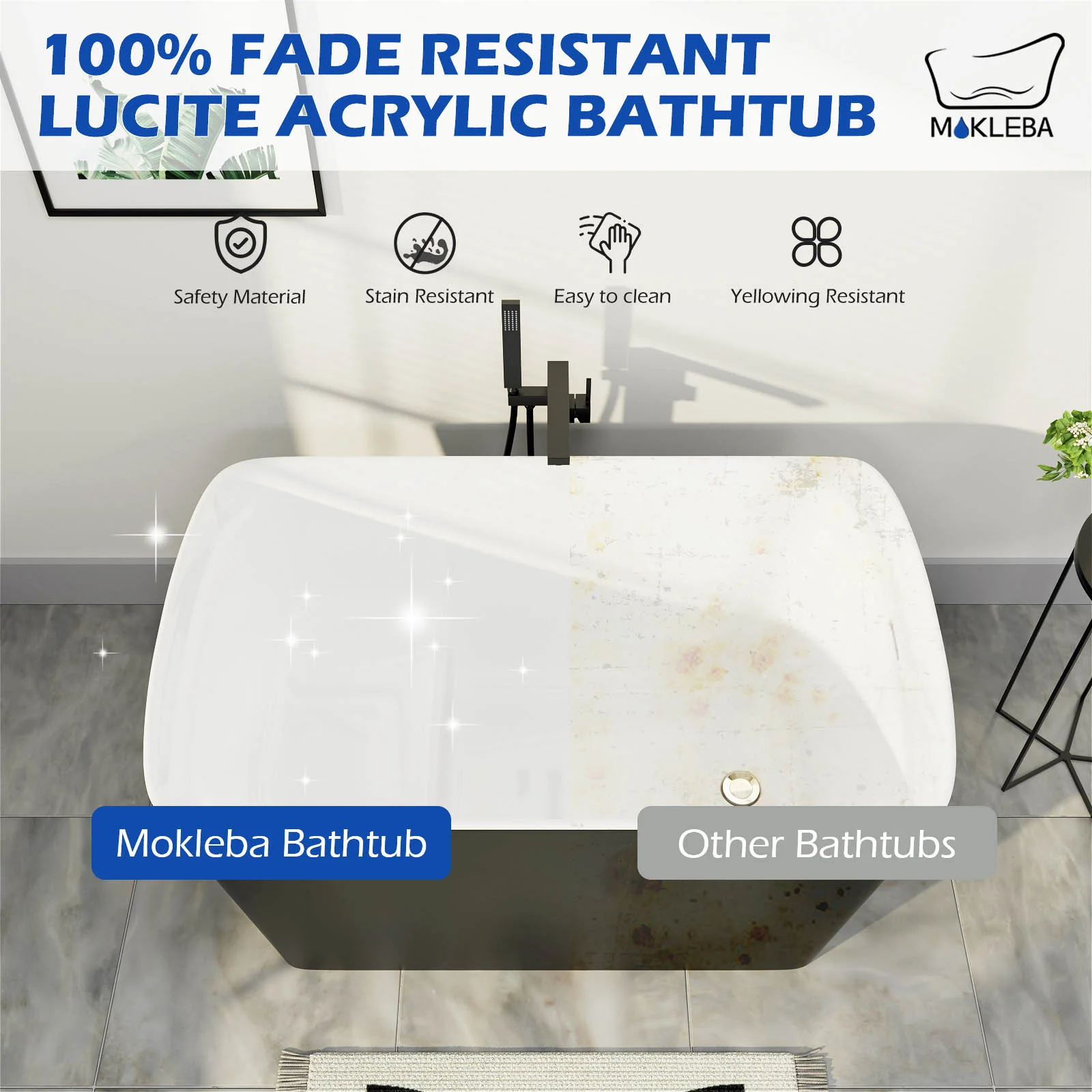 Mokleba 47" Acrylic Freestanding Japanese Soaking Bathtub with Built-in Seat Matte Black - Image 7