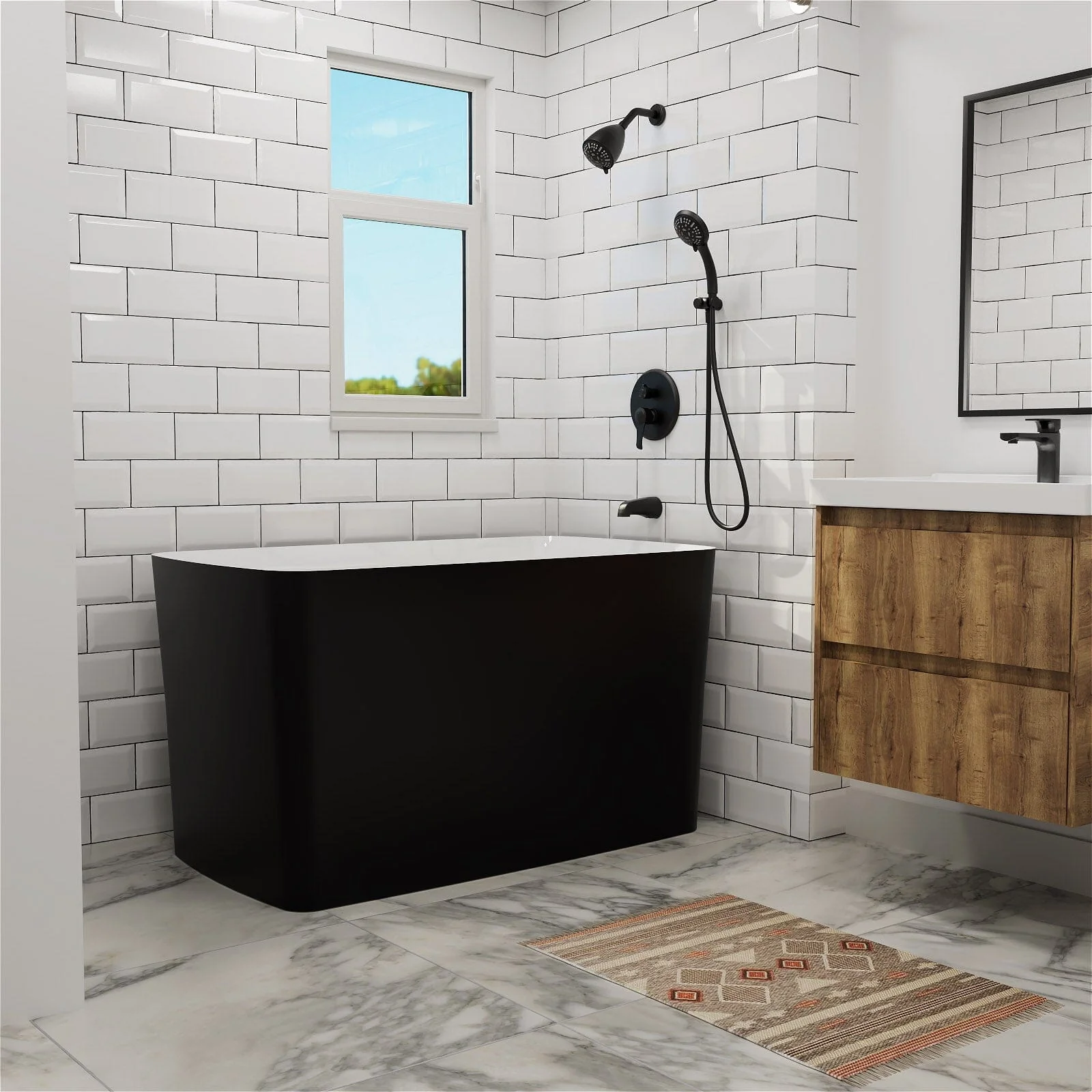Mokleba 47" Acrylic Rectangular Freestanding Built-in Seat Japanese Soaking Bathtub - Image 14