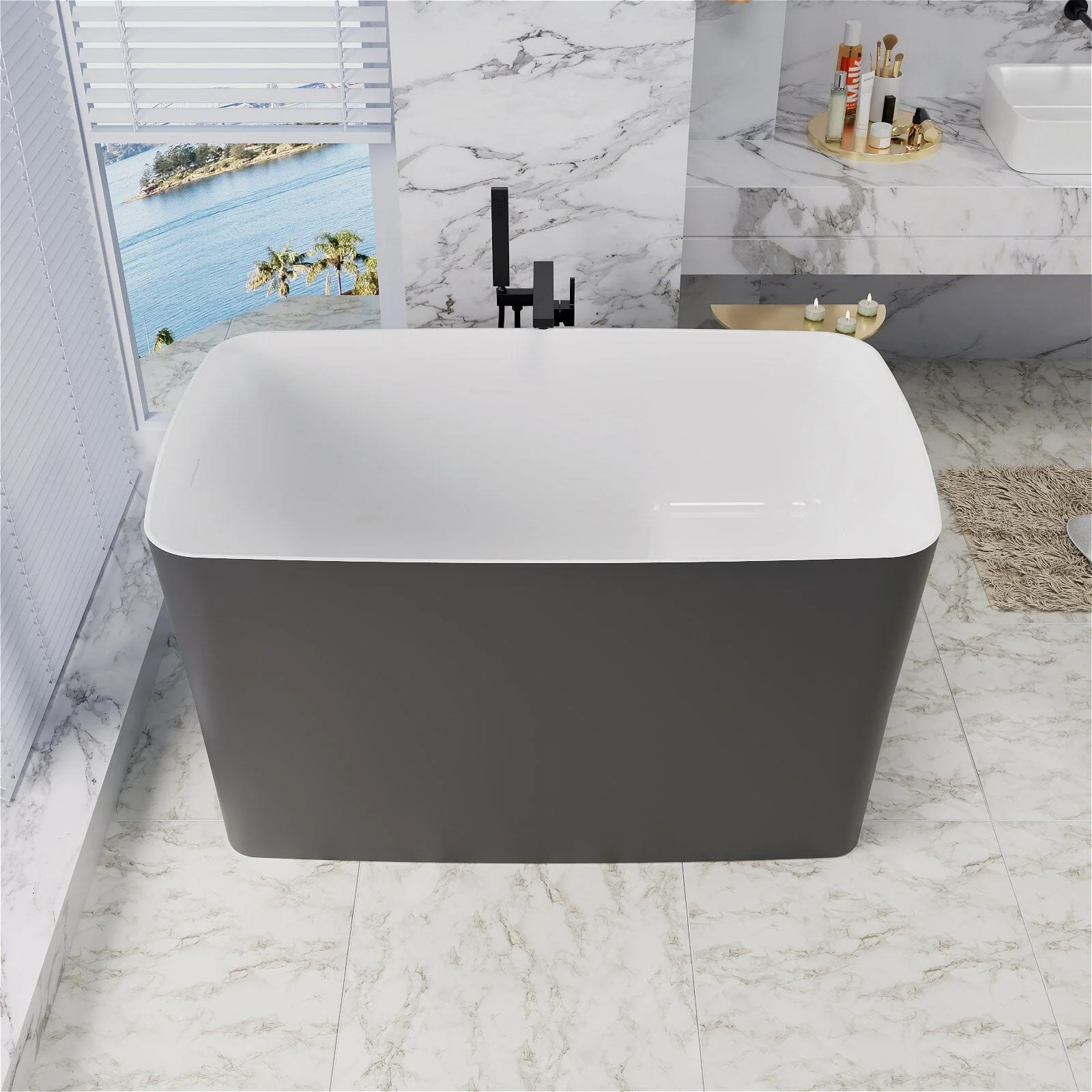 Mokleba 47" Acrylic Rectangular Freestanding Built-in Seat Japanese Soaking Bathtub - Image 23