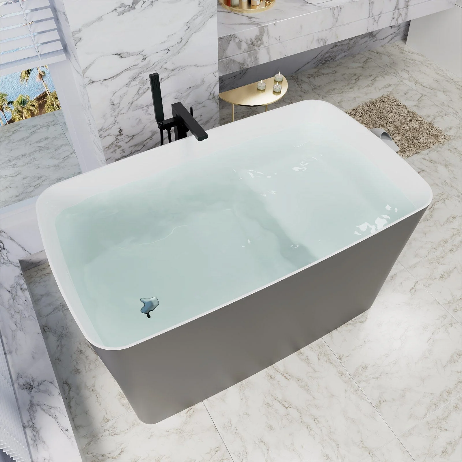 Mokleba 47" Acrylic Rectangular Freestanding Built-in Seat Japanese Soaking Bathtub - Image 24