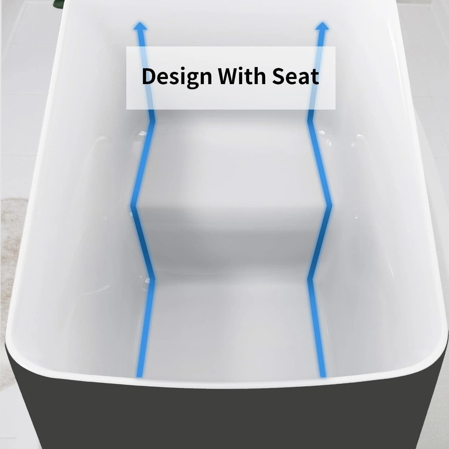Mokleba 47" Acrylic Rectangular Freestanding Built-in Seat Japanese Soaking Bathtub - Image 29