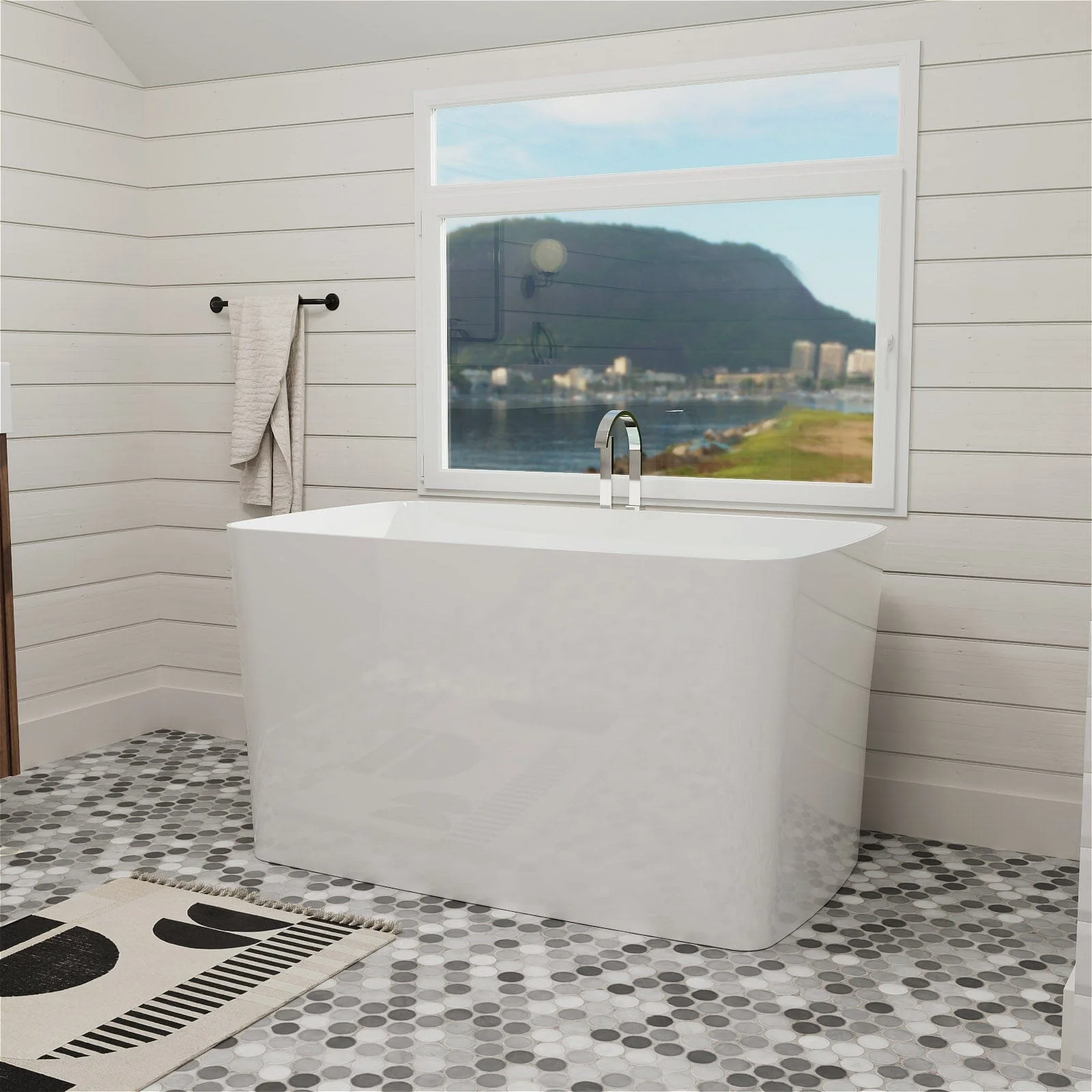 Mokleba 47" Acrylic Rectangular Freestanding Built-in Seat Japanese Soaking Bathtub - Image 3
