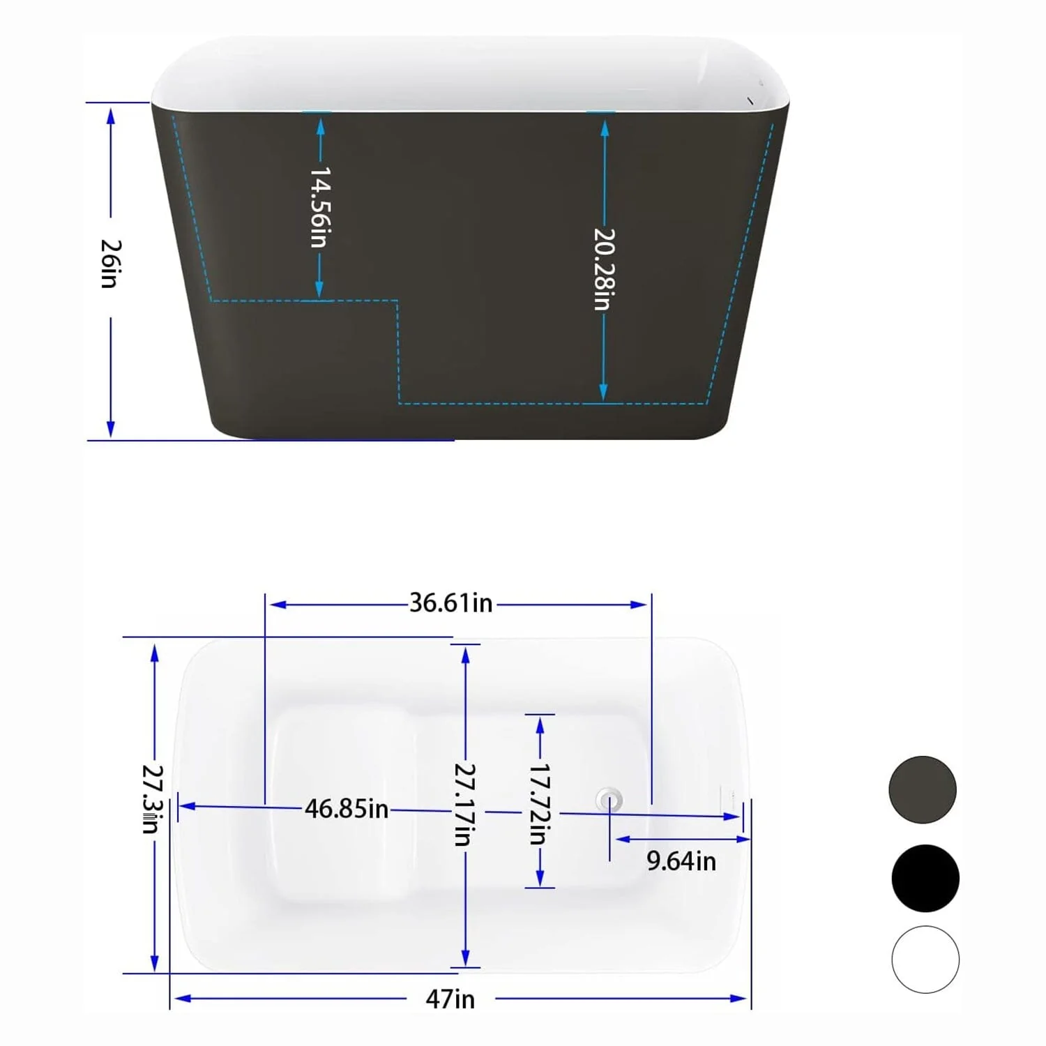 Mokleba 47" Acrylic Rectangular Freestanding Built-in Seat Japanese Soaking Bathtub - Image 31