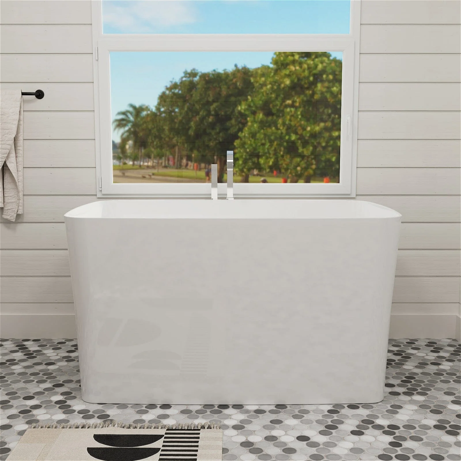 Mokleba 47" Acrylic Rectangular Freestanding Built-in Seat Japanese Soaking Bathtub - Image 4