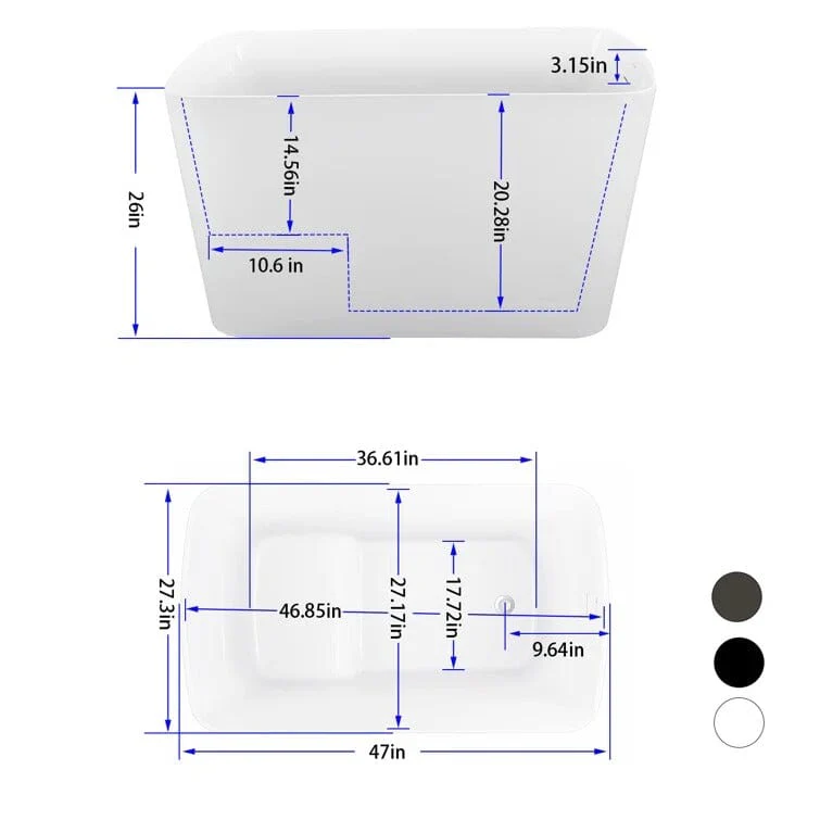 Mokleba 47" Acrylic Rectangular Freestanding Built-in Seat Japanese Soaking Bathtub - Image 9