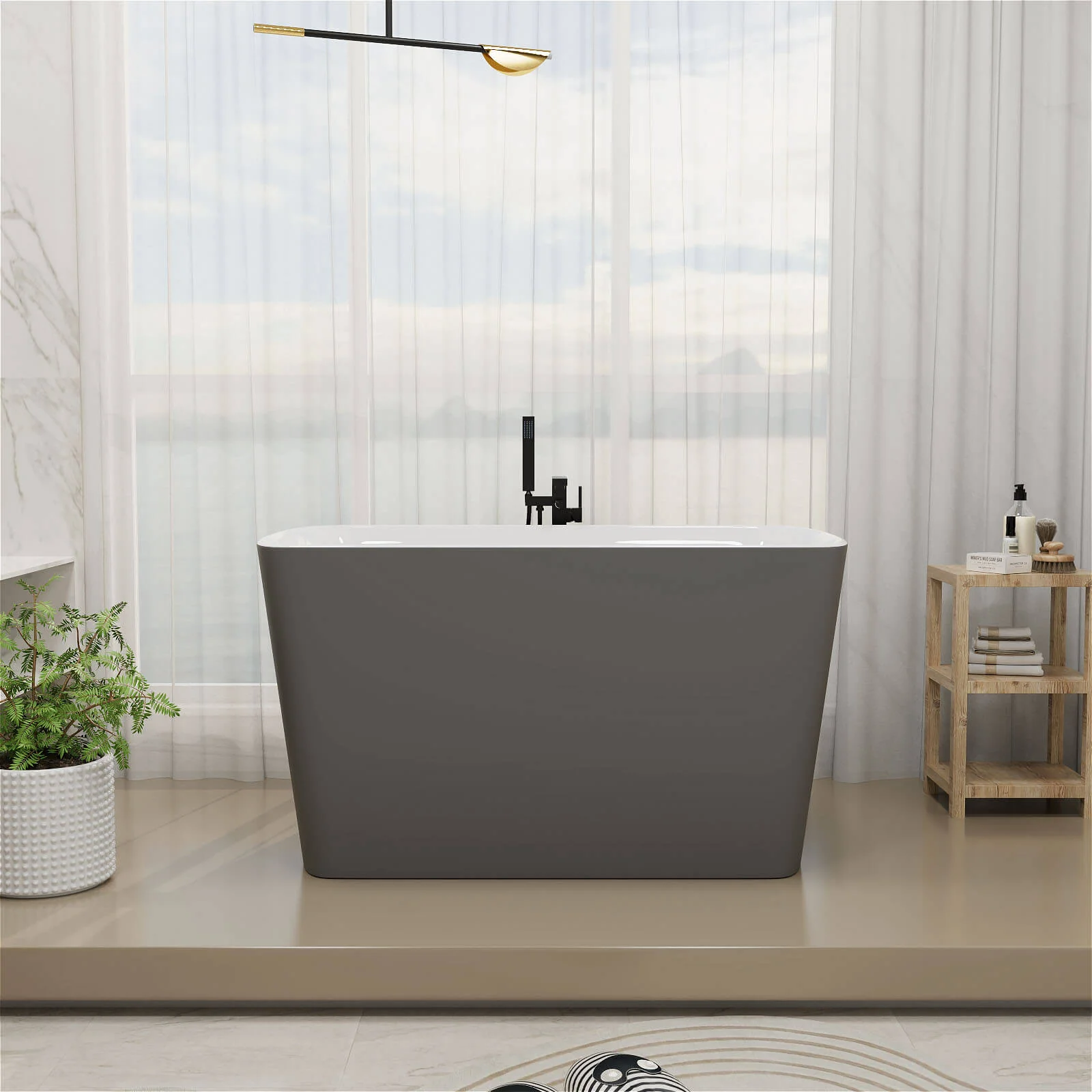 Mokleba 47" Acrylic Small Freestanding Tub Modern Japanese Soaking Bathtub - Image 12