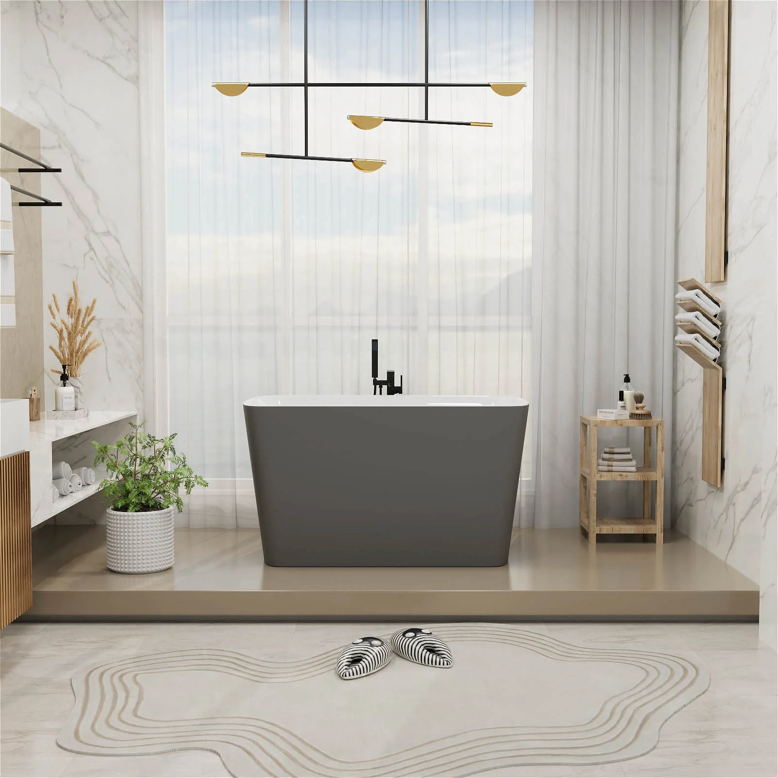 Mokleba 47" Acrylic Small Freestanding Tub Modern Japanese Soaking Bathtub - Image 16