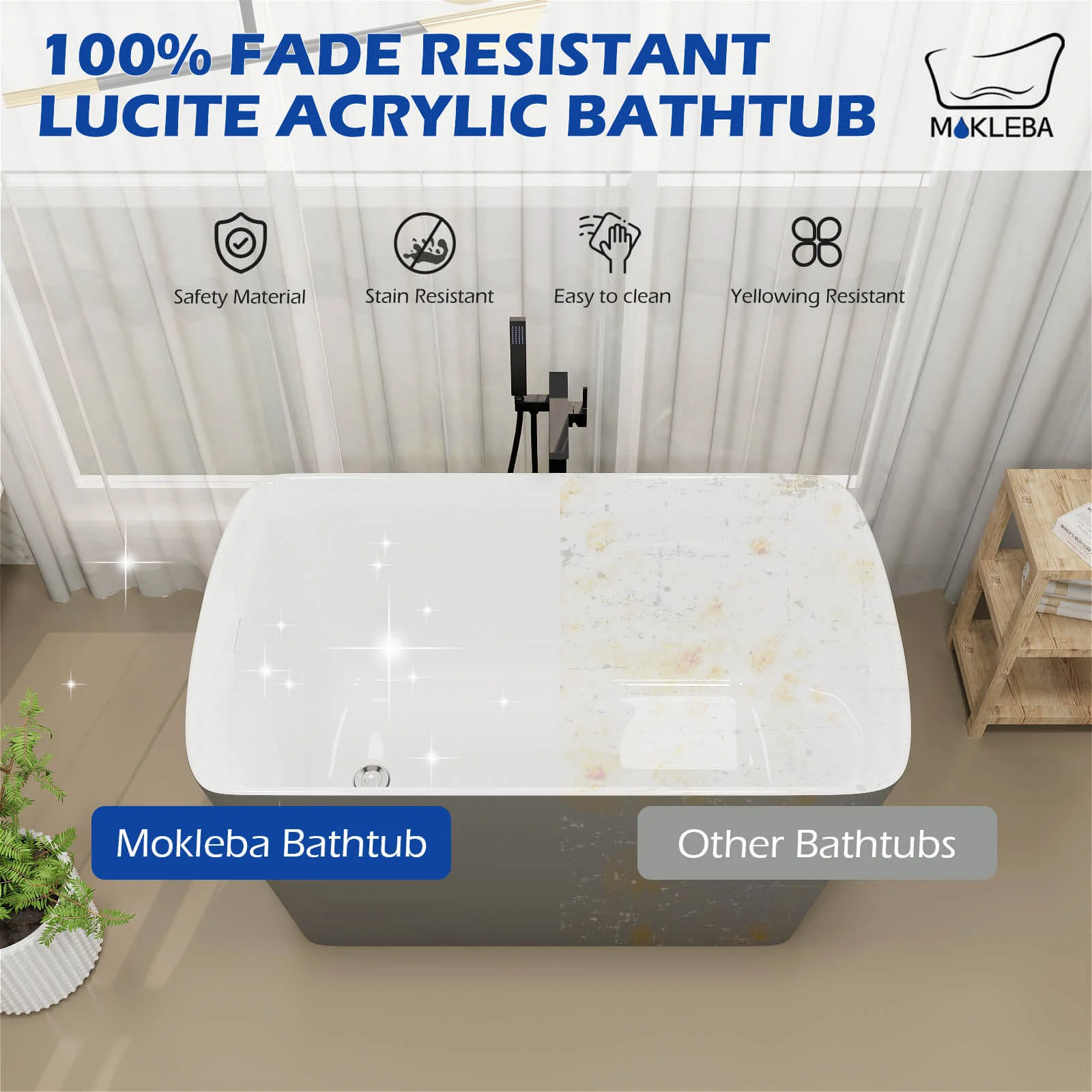 Mokleba 47" Acrylic Small Freestanding Tub Modern Japanese Soaking Bathtub - Image 18
