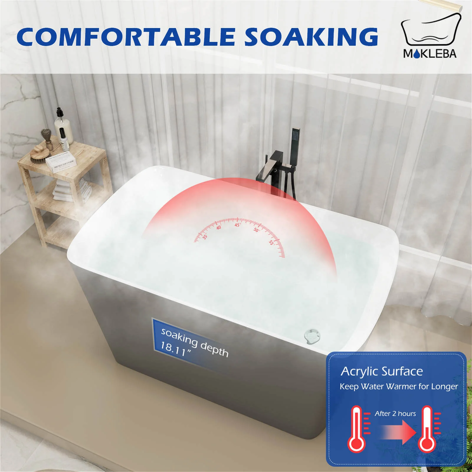 Mokleba 47" Acrylic Small Freestanding Tub Modern Japanese Soaking Bathtub - Image 19