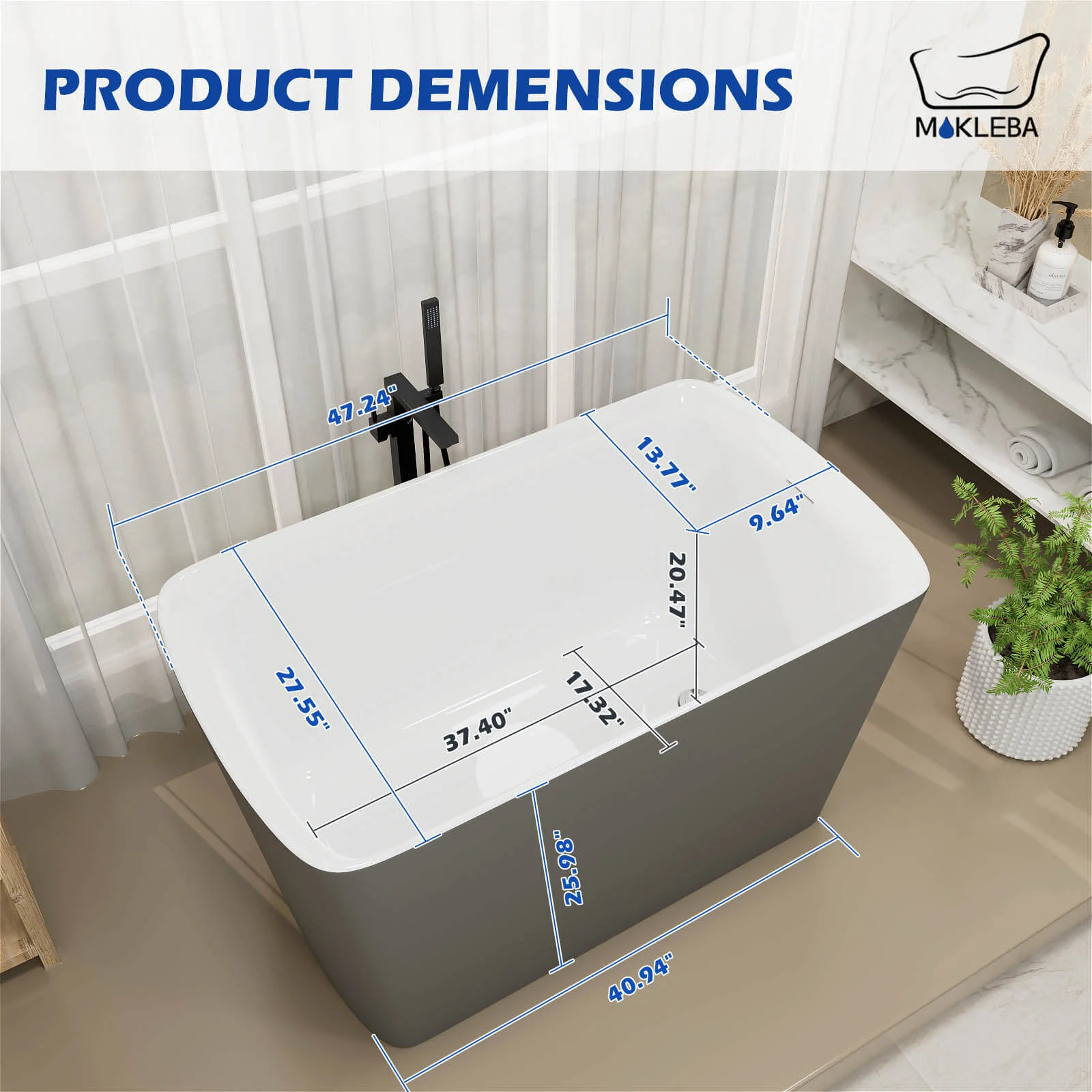 Mokleba 47" Acrylic Small Freestanding Tub Modern Japanese Soaking Bathtub - Image 21
