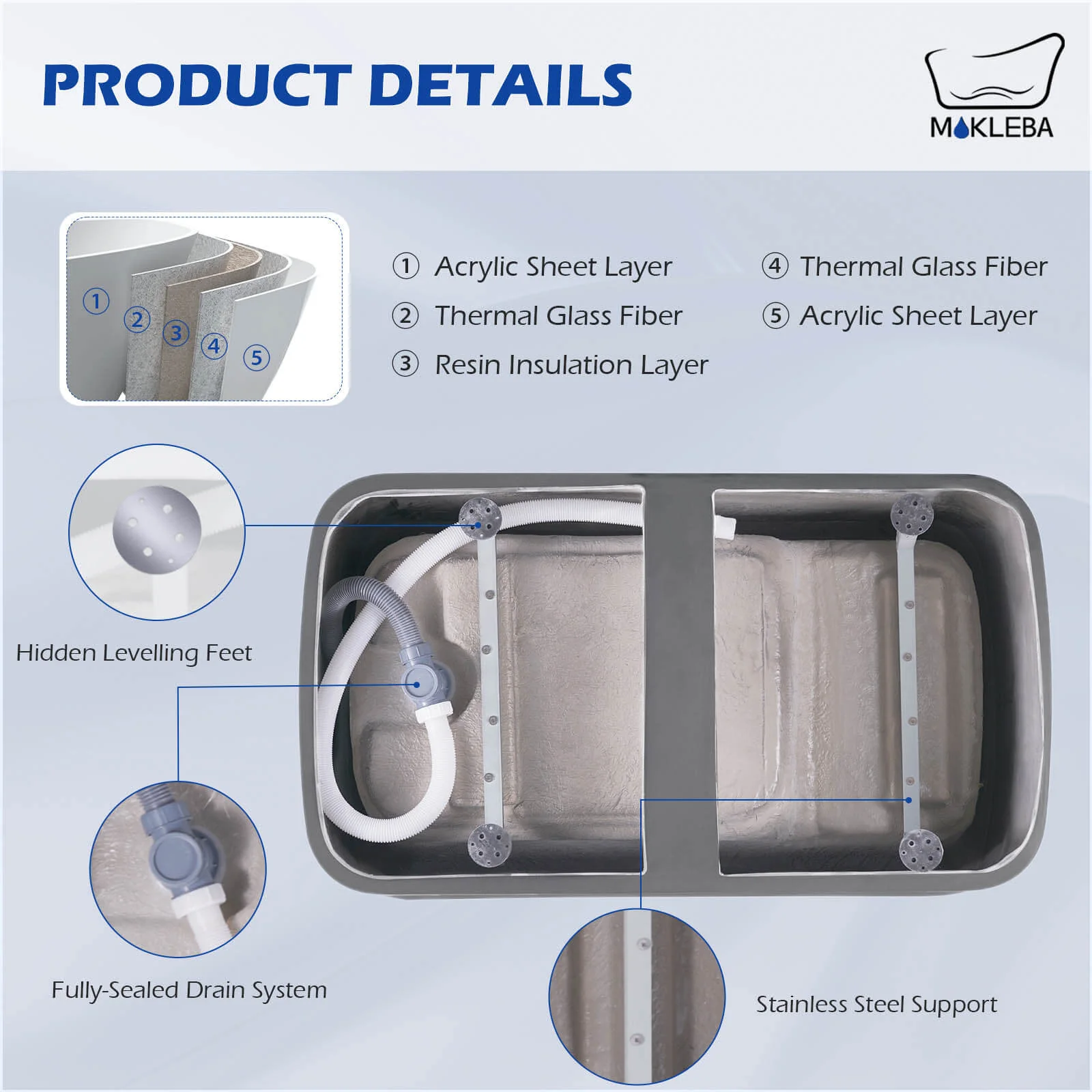 Mokleba 47" Acrylic Small Freestanding Tub Modern Japanese Soaking Bathtub - Image 23