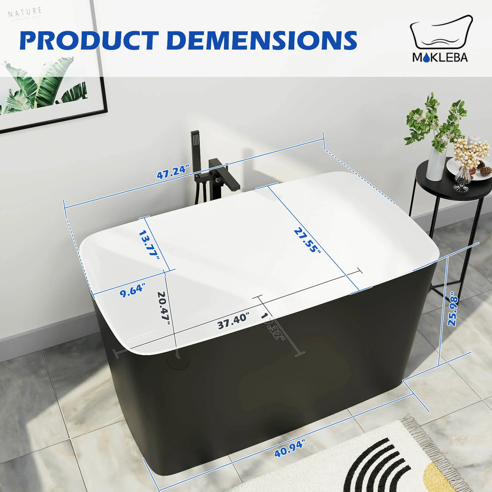 Mokleba 47" Acrylic Small Freestanding Tub Modern Japanese Soaking Bathtub - Image 32