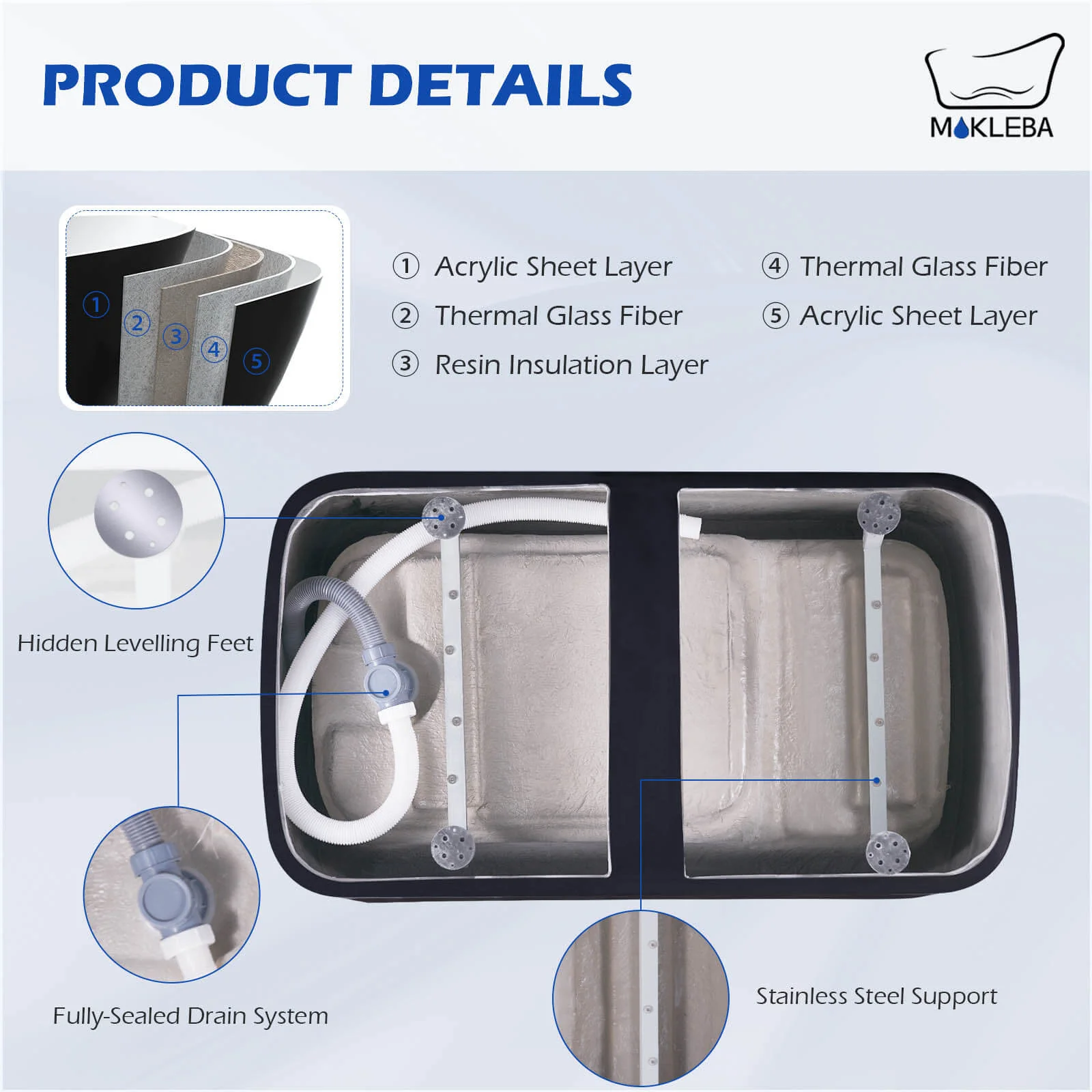 Mokleba 47" Acrylic Small Freestanding Tub Modern Japanese Soaking Bathtub - Image 34