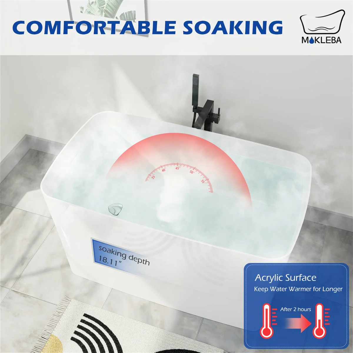 Mokleba 47" Acrylic Small Freestanding Tub Modern Japanese Soaking Bathtub - Image 5