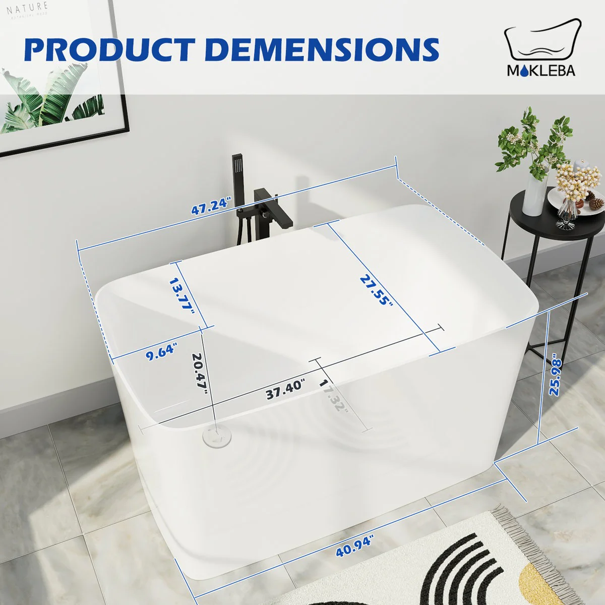 Mokleba 47" Acrylic Small Freestanding Tub Modern Japanese Soaking Bathtub - Image 8