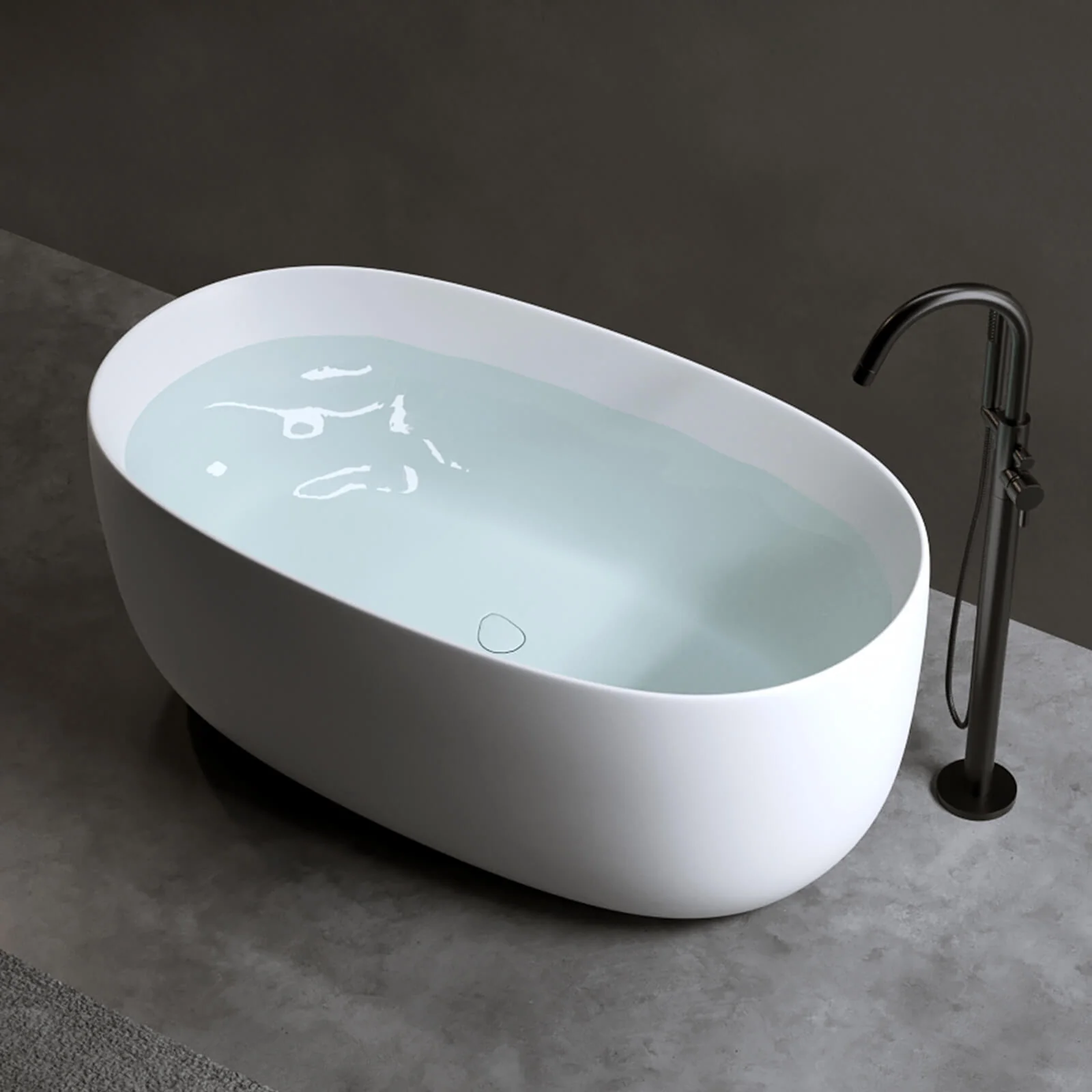 47" Compact Freestanding Stone Resin Bathtub - Image 3