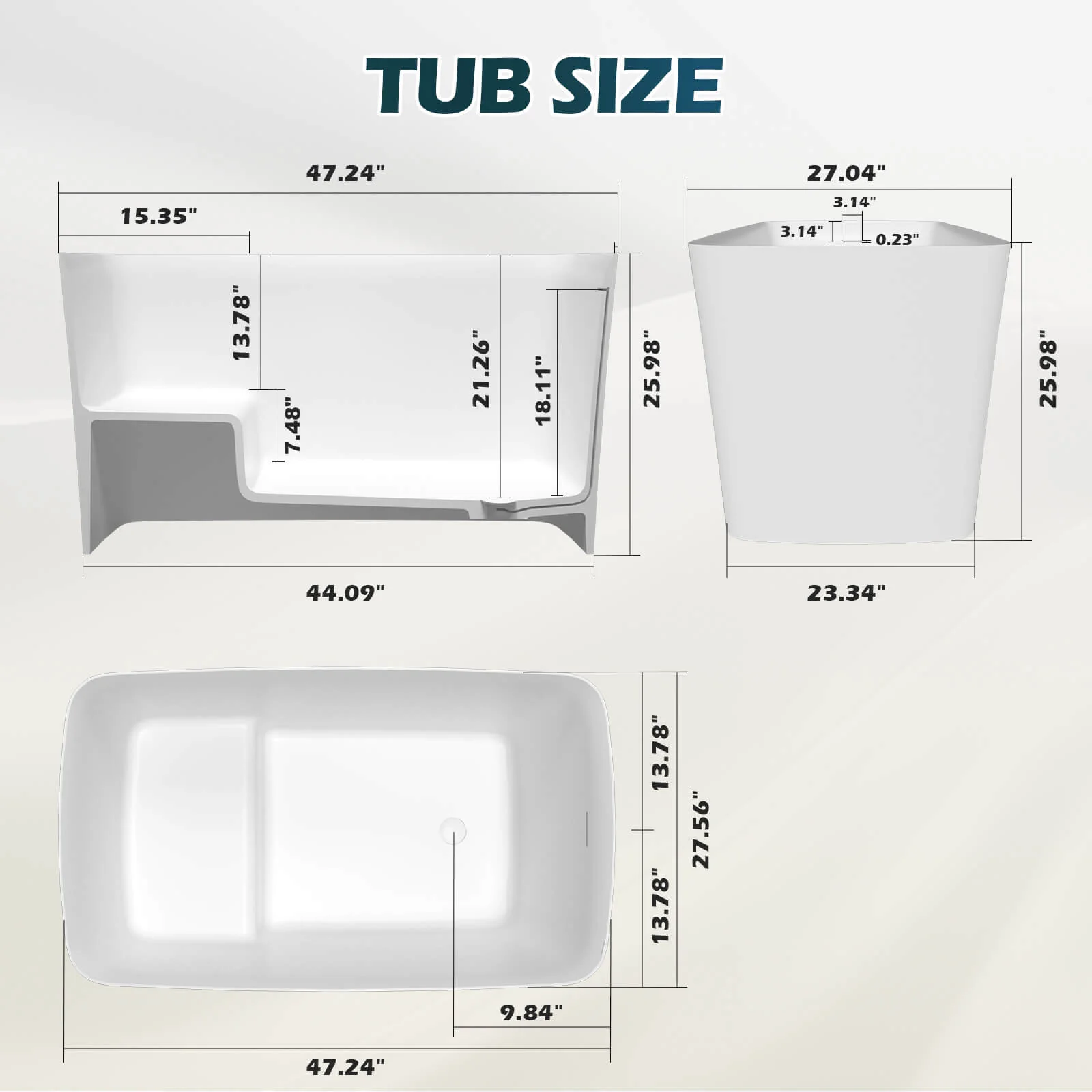 47" Solid Surface Stone Resin Freestanding Japanese Soaking Bathtub with Built-in Seat - Image 10