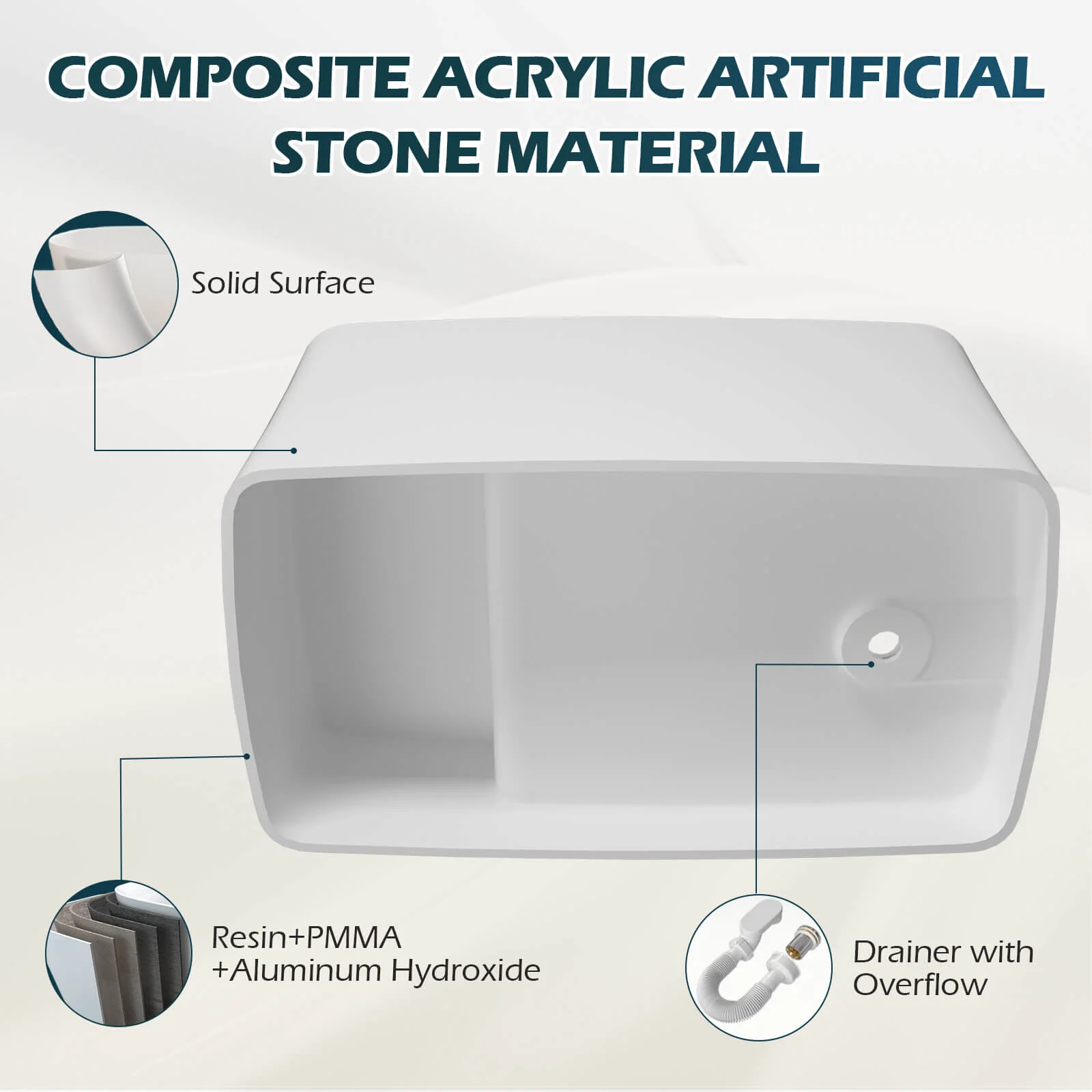 47" Solid Surface Stone Resin Freestanding Japanese Soaking Bathtub with Built-in Seat - Image 11