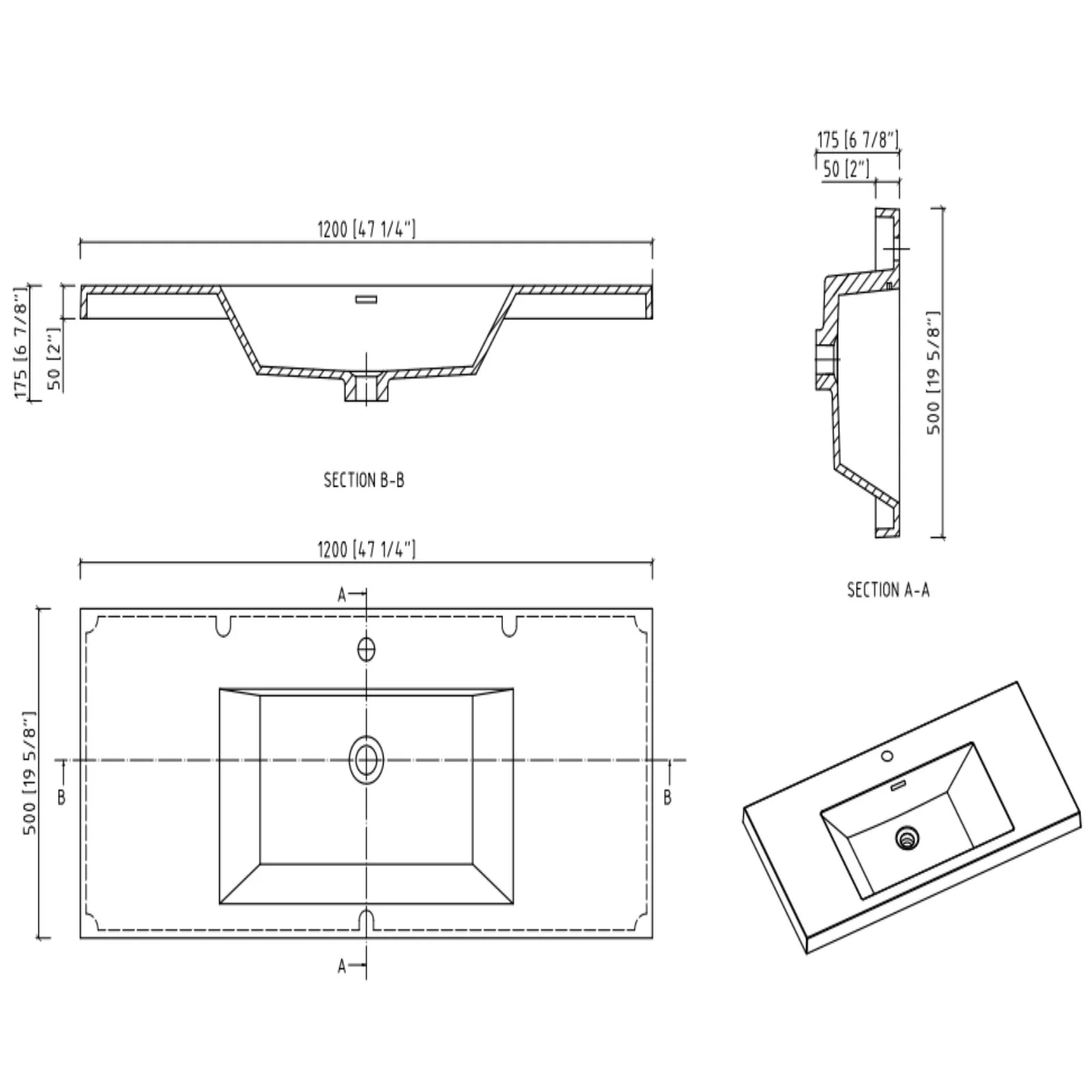 48" Ash Gray Wall-Mounted Bathroom Vanity with Black Solid Surface Sink Top - Image 4