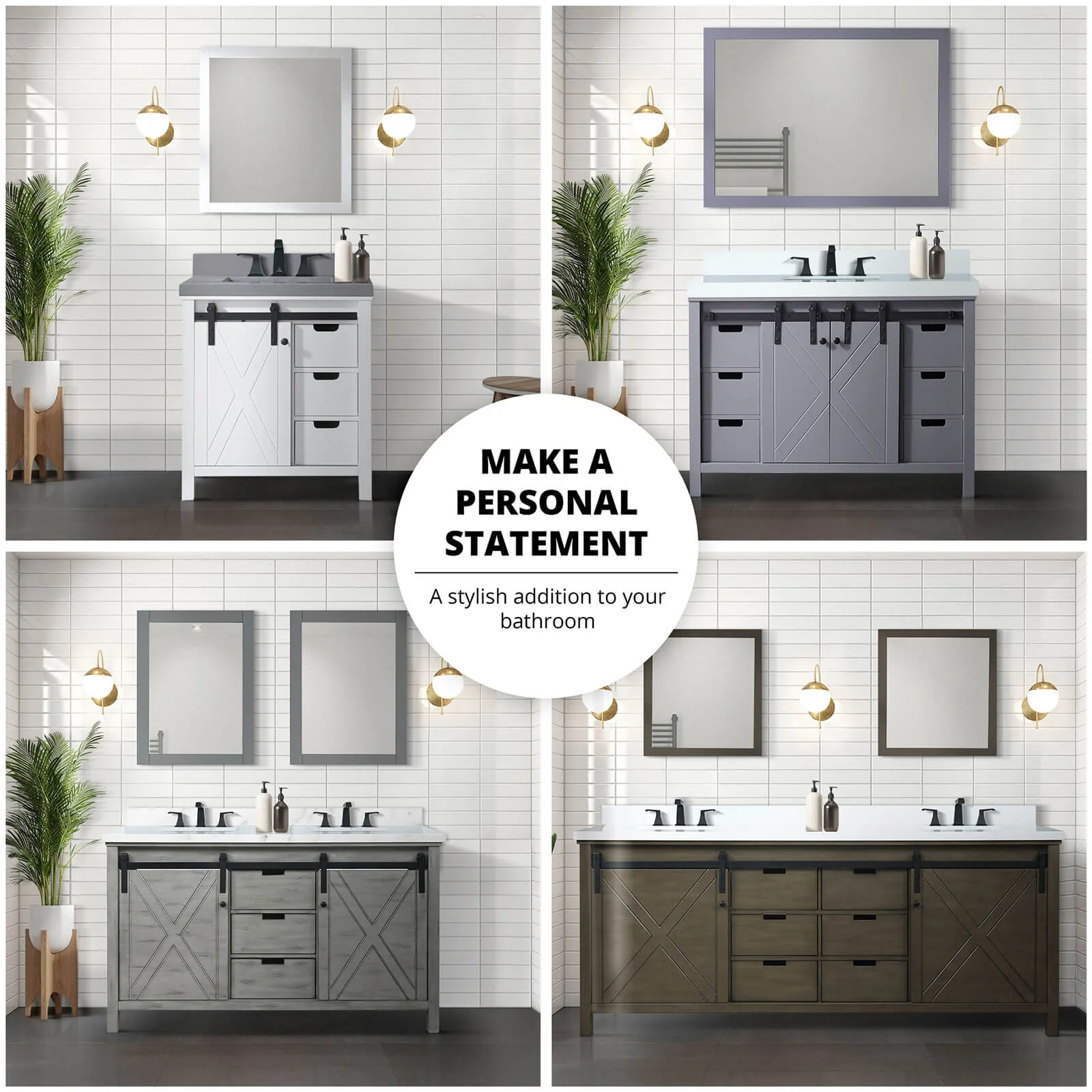 48" Ash Gray Barn Bathroom Vanity with Quartz Countertop - Image 4