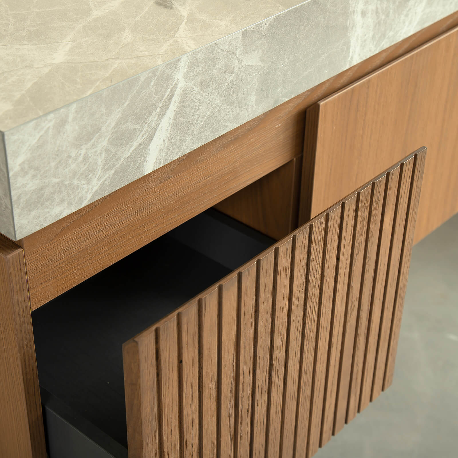 48" Brown Oak Floating Bathroom Vanity with Light Gray Stone Top - Image 5