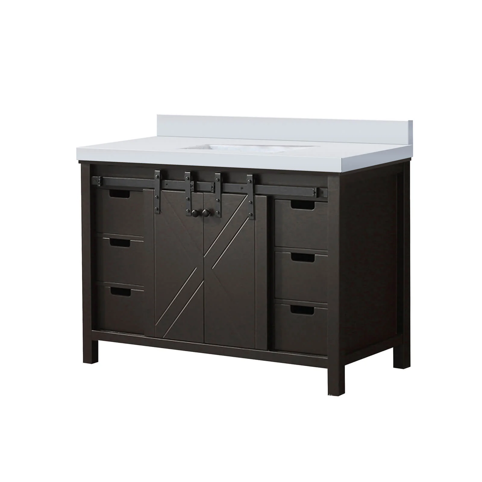 48" Dark Brown Barn Bathroom Vanity with Quartz Countertop - Image 3
