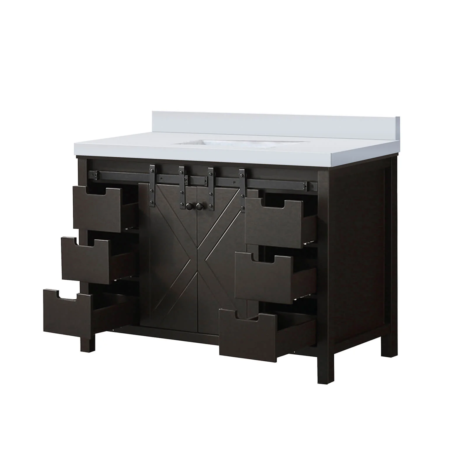48" Dark Brown Barn Bathroom Vanity with Quartz Countertop - Image 4