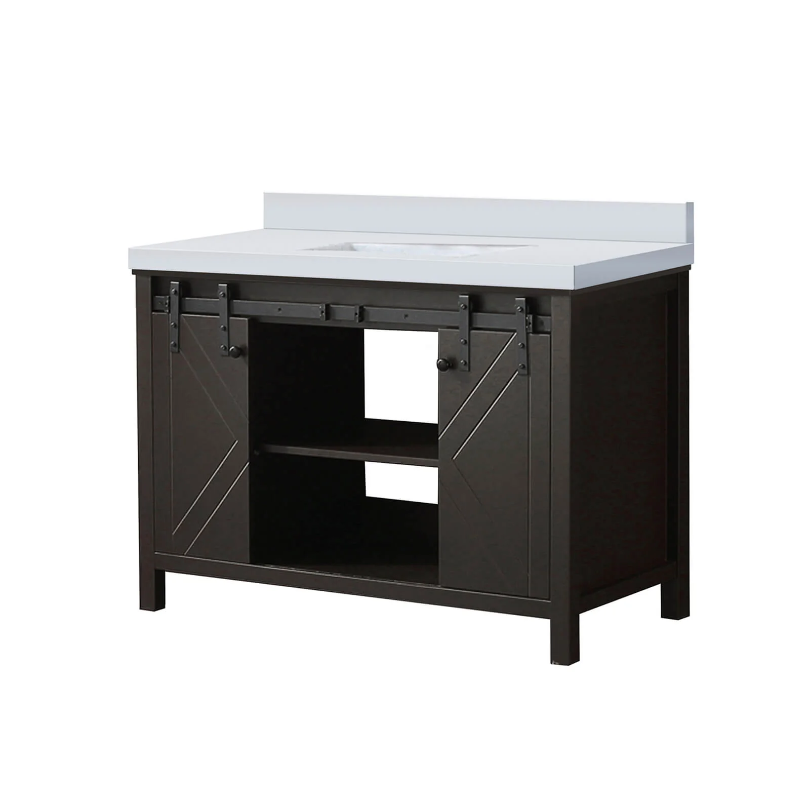 48" Dark Brown Barn Bathroom Vanity with Quartz Countertop - Image 5