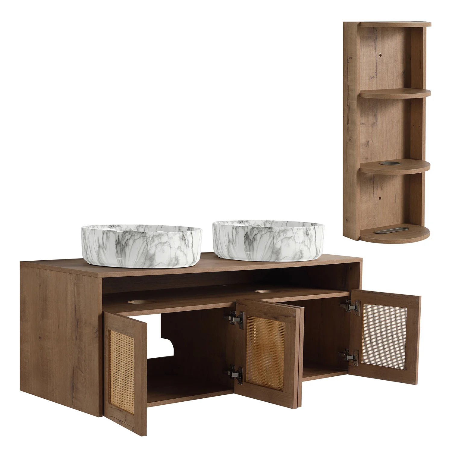 48" Floating Vanity with Marble-Veined Ceramic Sink and 12" Wall Storage Cabinet - Image 8