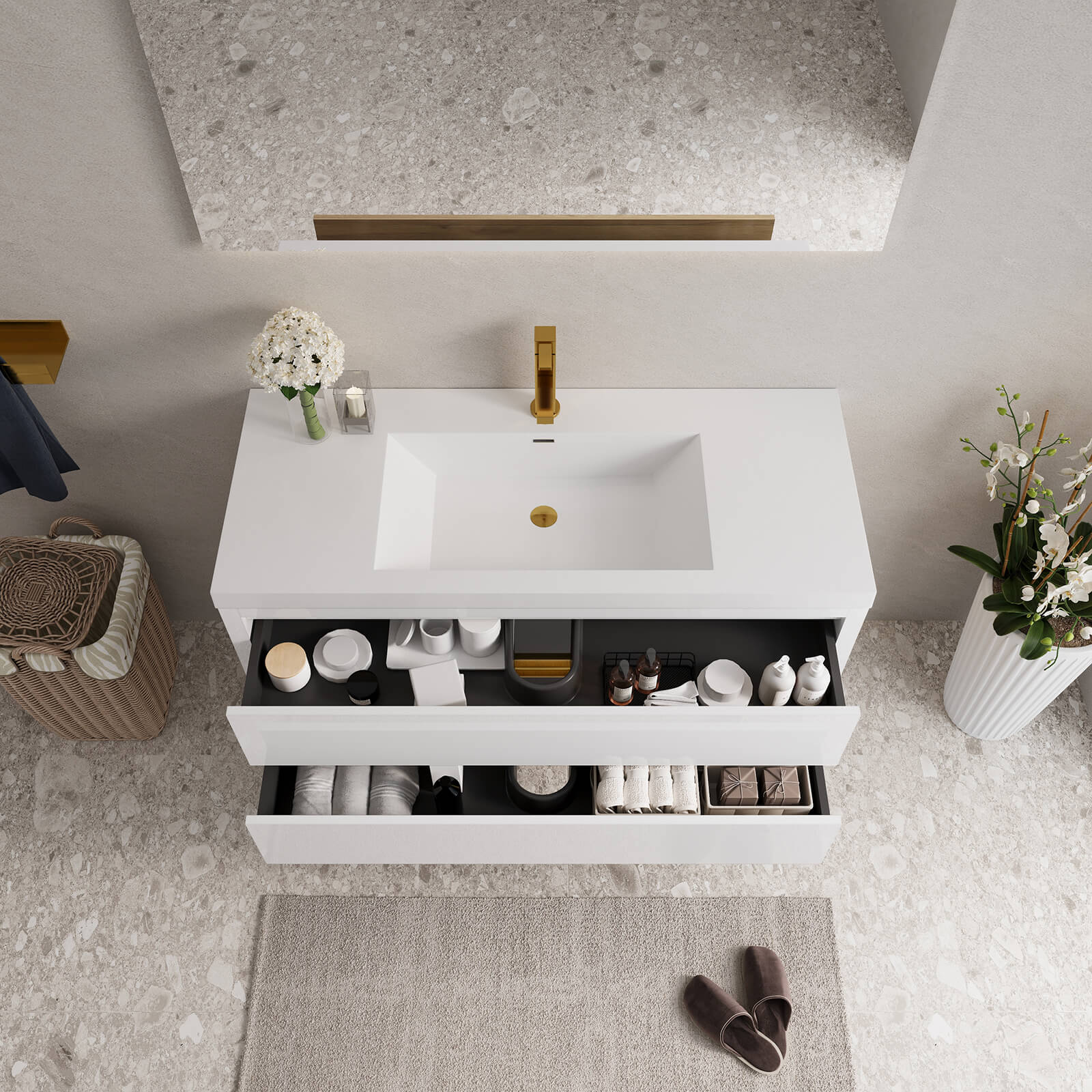 48" Modern Floating Single-Sink Vanity with Gold Accents - Image 3